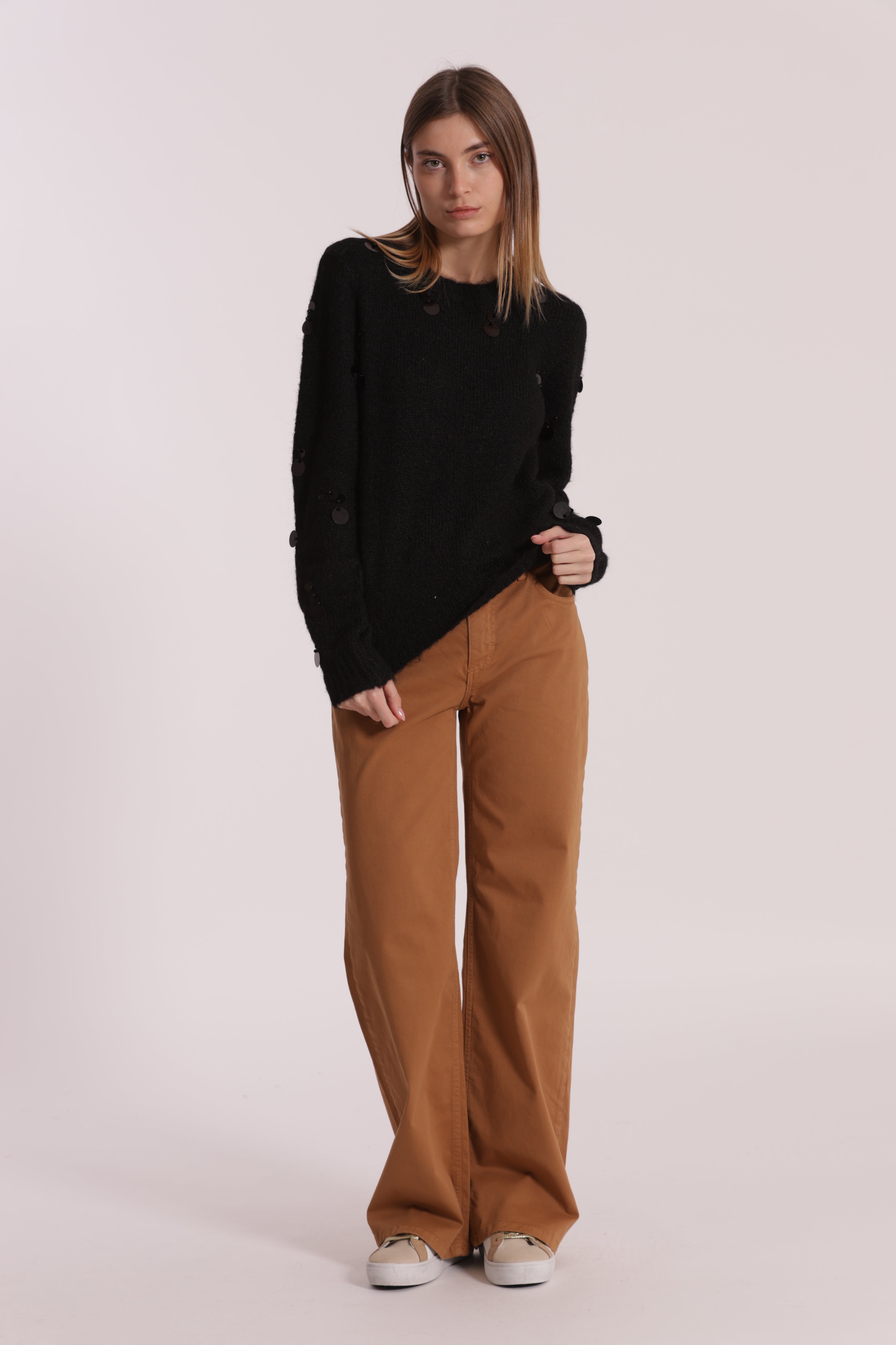 Mimi Mua Pantalone Dritto Tasca Quadrata Burro Gabardina