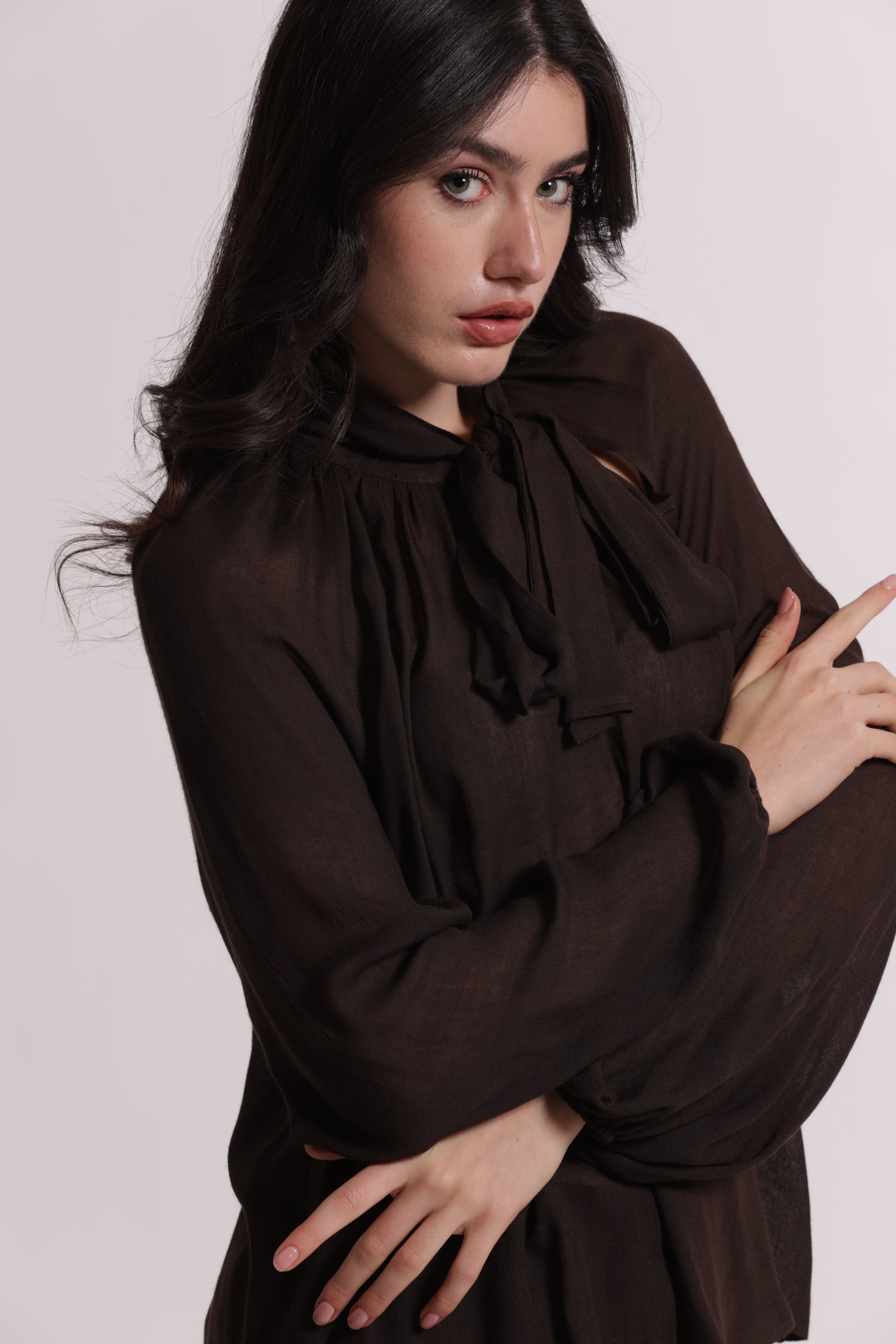 Mimi Mua Blusa Fiocco Collo Garza Viscosa Nera