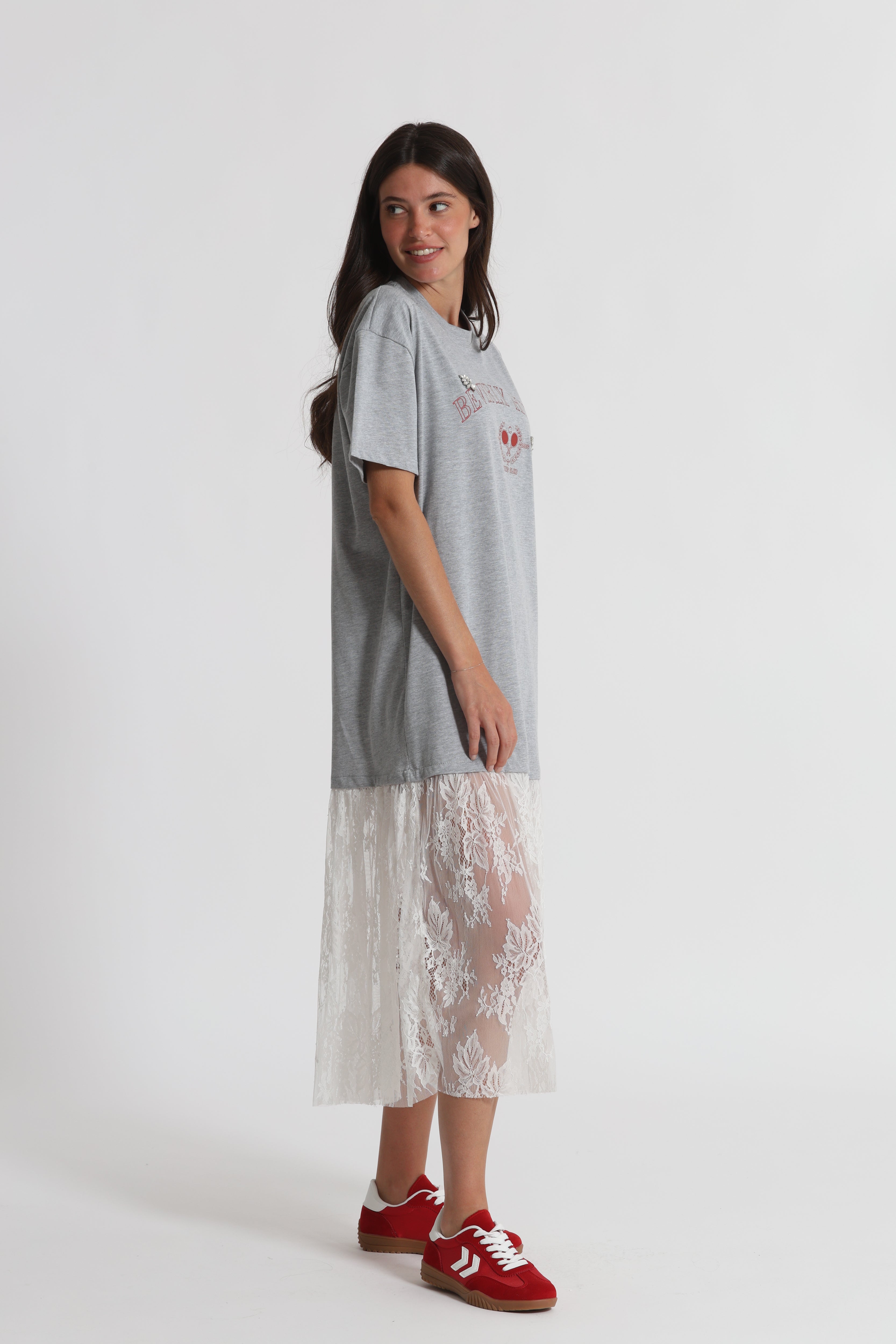 Mimi Mua Abito Beverly Hills Pizzo Mezze Maniche Panna
