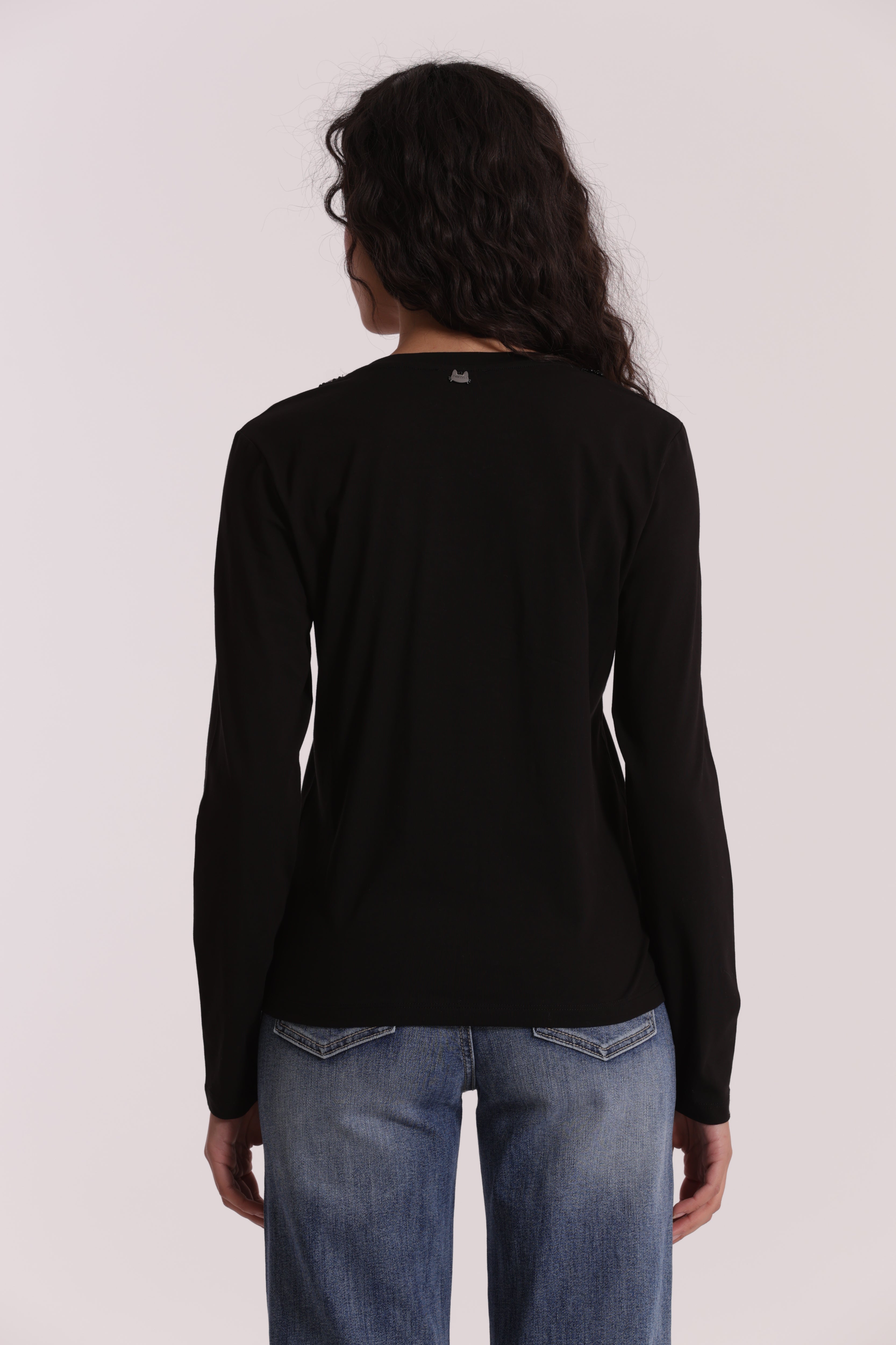 Mimi Mua t-shirt scollo a V perle bianco cotone