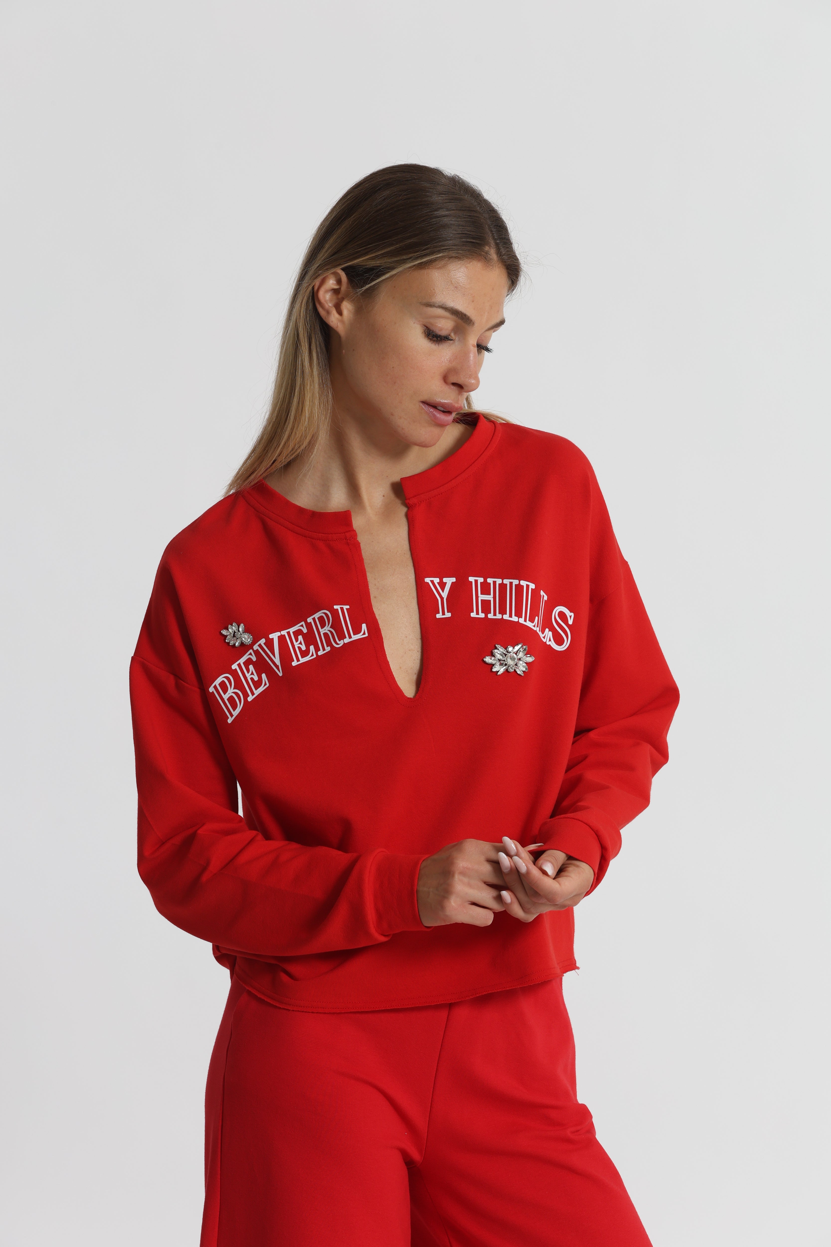Mimi Mua Beverly Hills felpa rossa strass