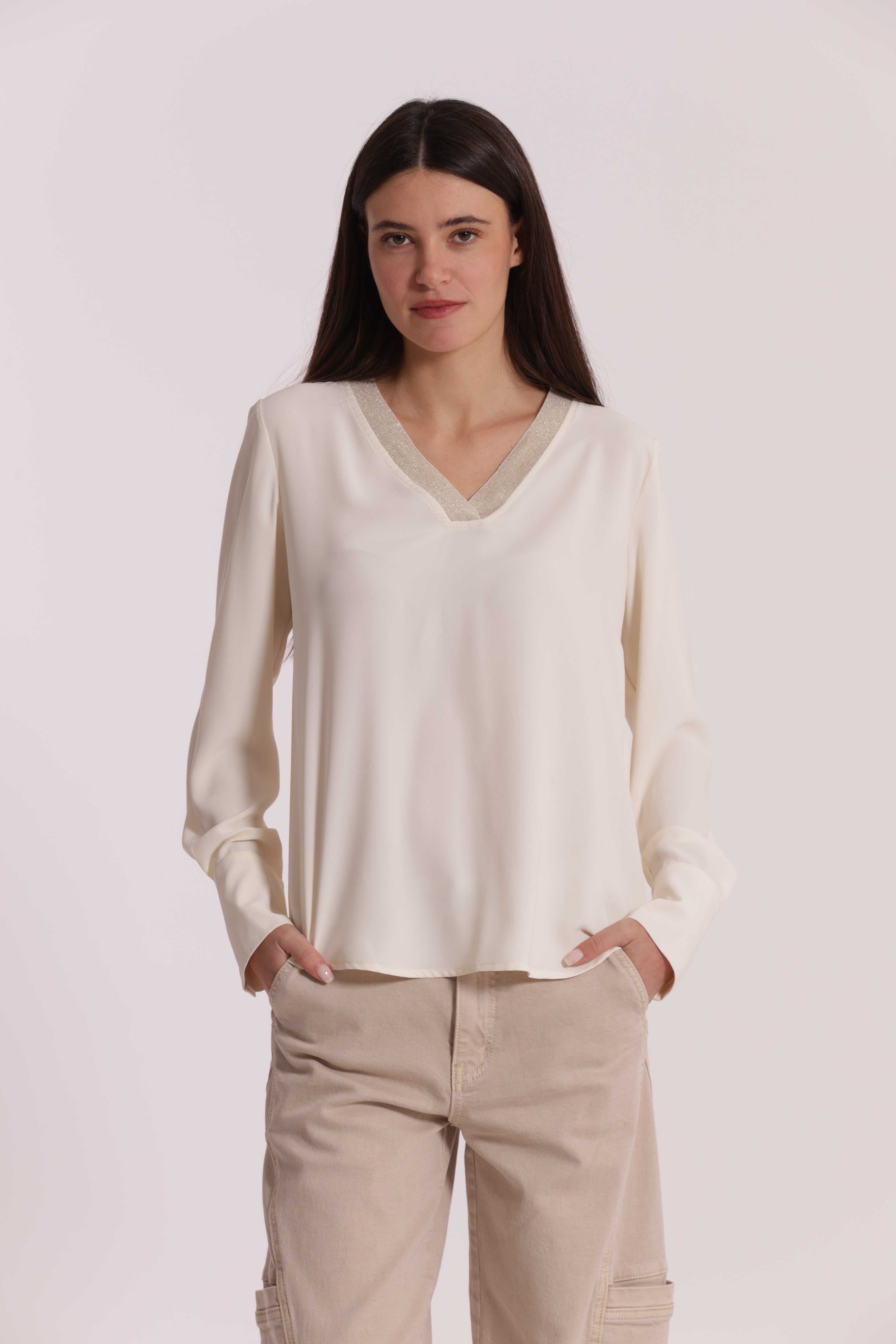 Mimi Mua Blusa Scollo a V Lurex Nera