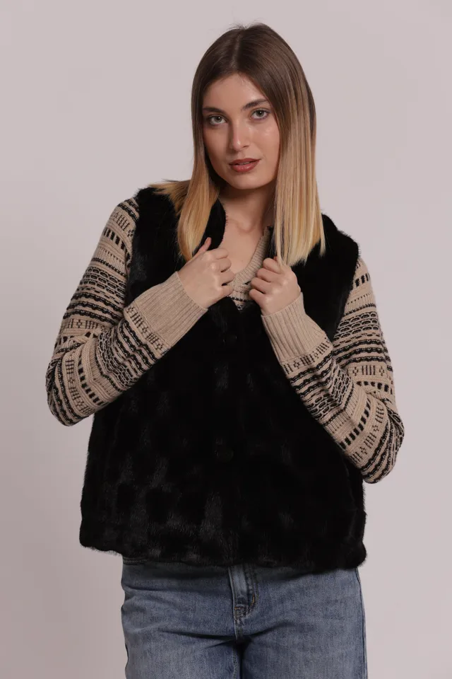 Mimi Mua Gilet Effetto Pelliccia Nero