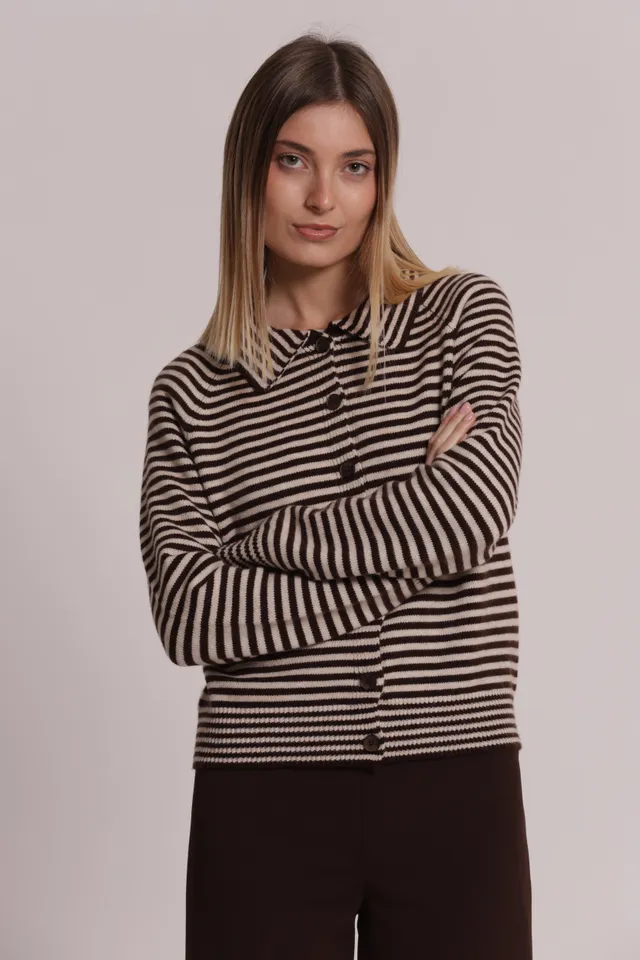 Mimi Mua Maglia Cardigan a Righe moro con lana