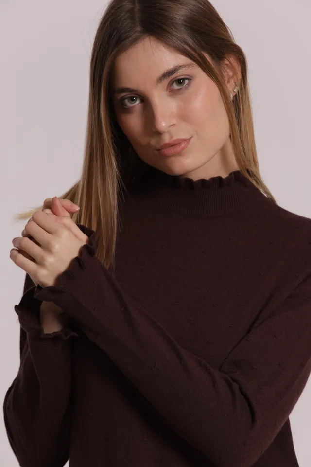 Mimi Mua Maglia Collo Alto Pois maglia nero aderente