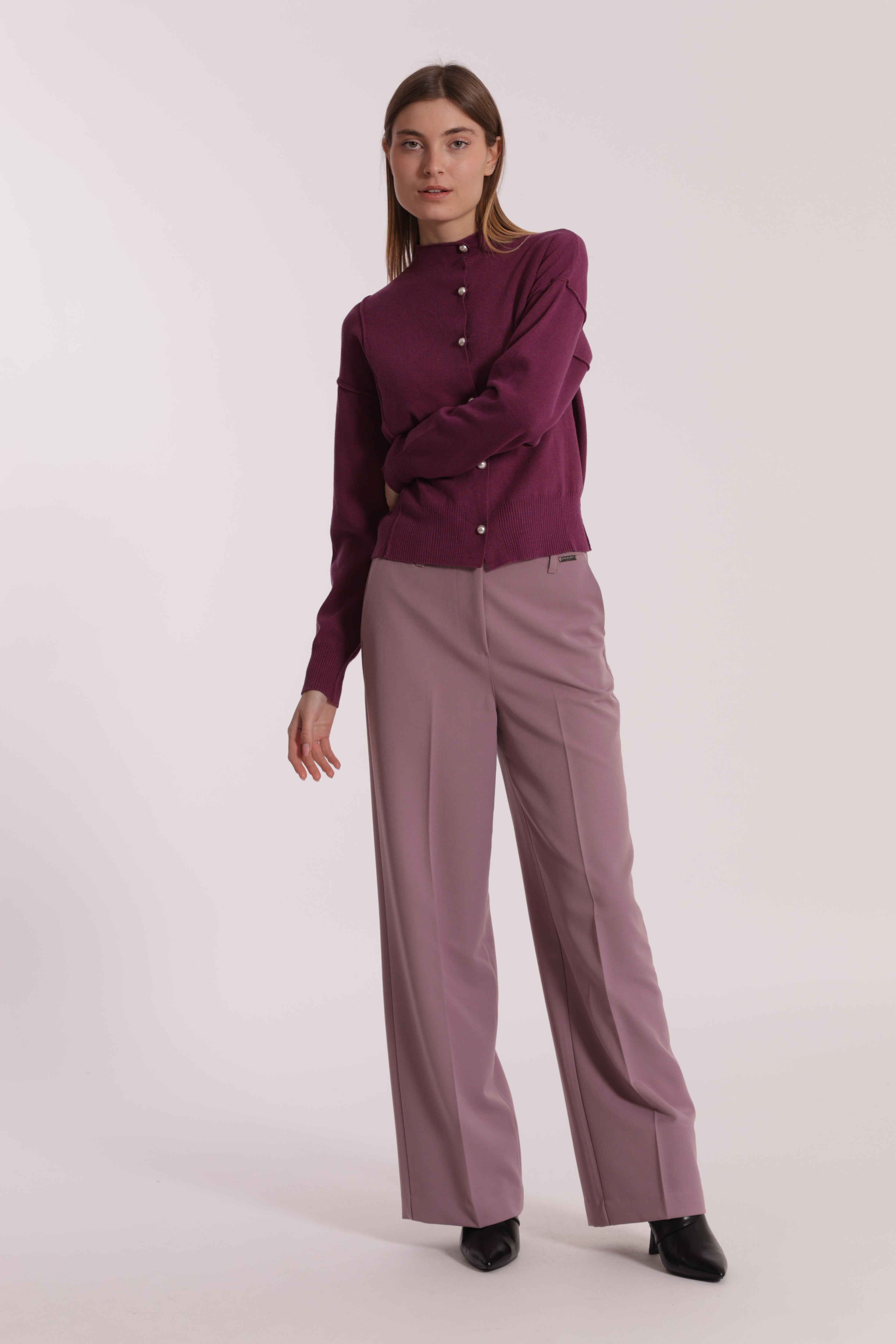 Mimi Mua Pantalone Palazzo Elastico Dietro Nero Polyviscosa