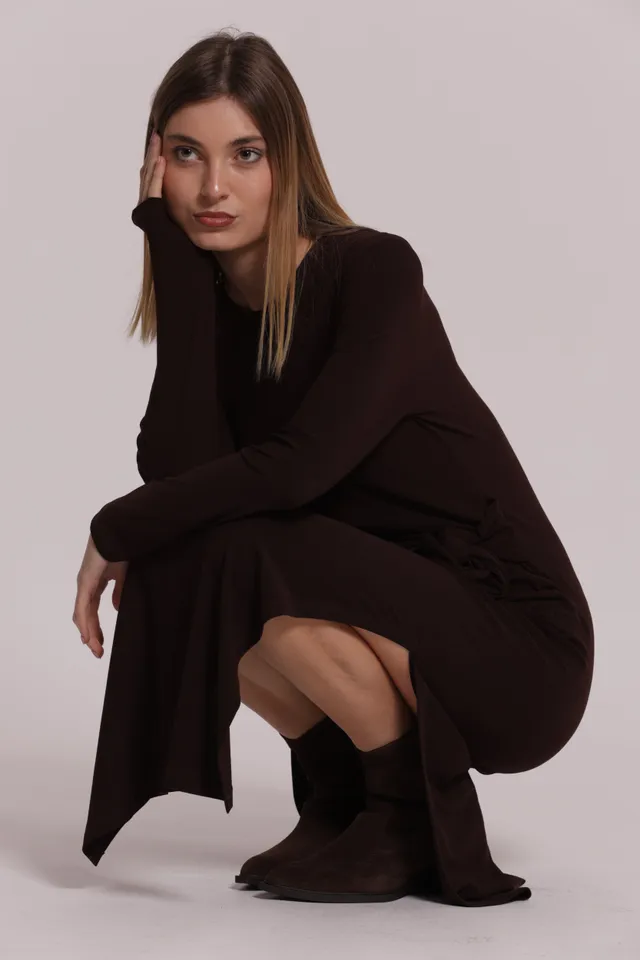 Mimi Mua Abito Midi con Nodo Laterale Nero