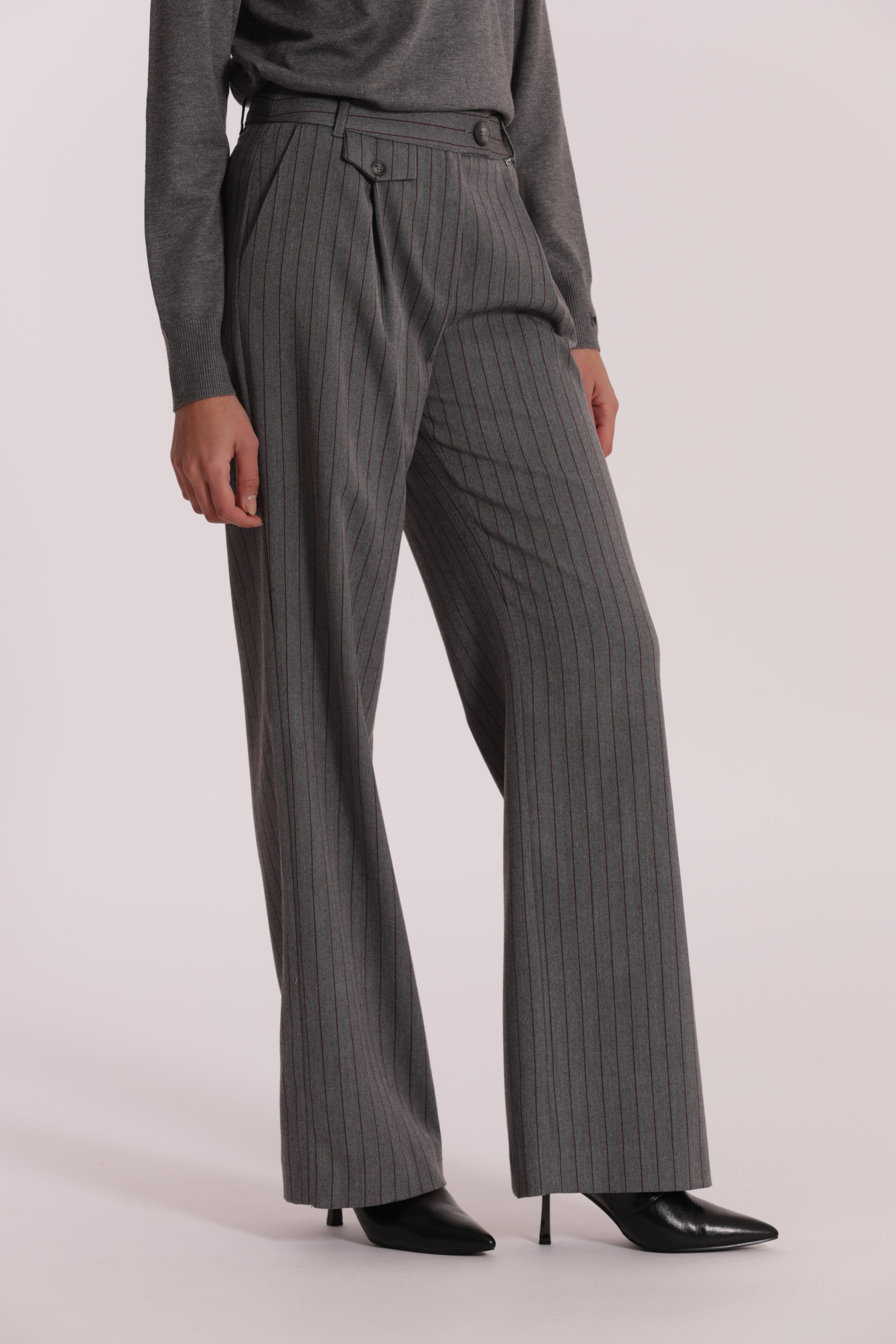 Mimi Mua Pantalone Palazzo Gessato Grigio elegante