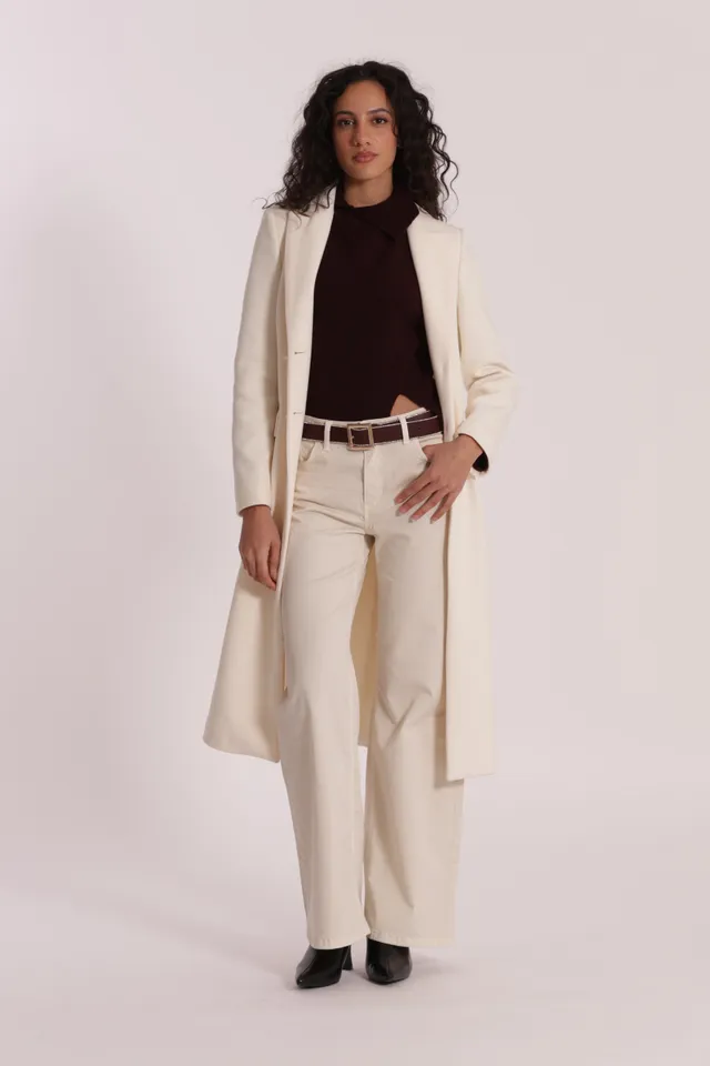 Mimi Mua Pantalone Dritto Tasca Quadrata Burro Gabardina