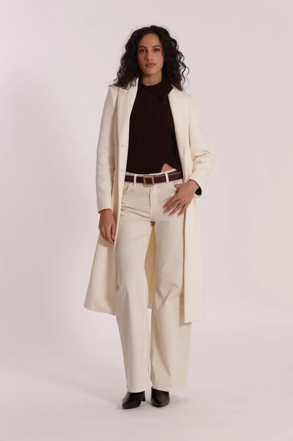 Mimi Mua Pantalone Dritto Tasca Quadrata Burro Gabardina