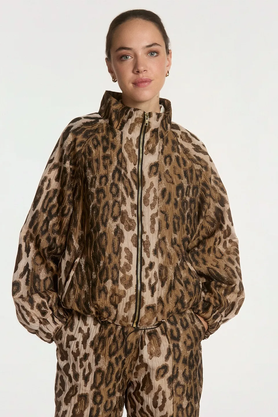 Aaiko Lora giacca marrone animalier con zip