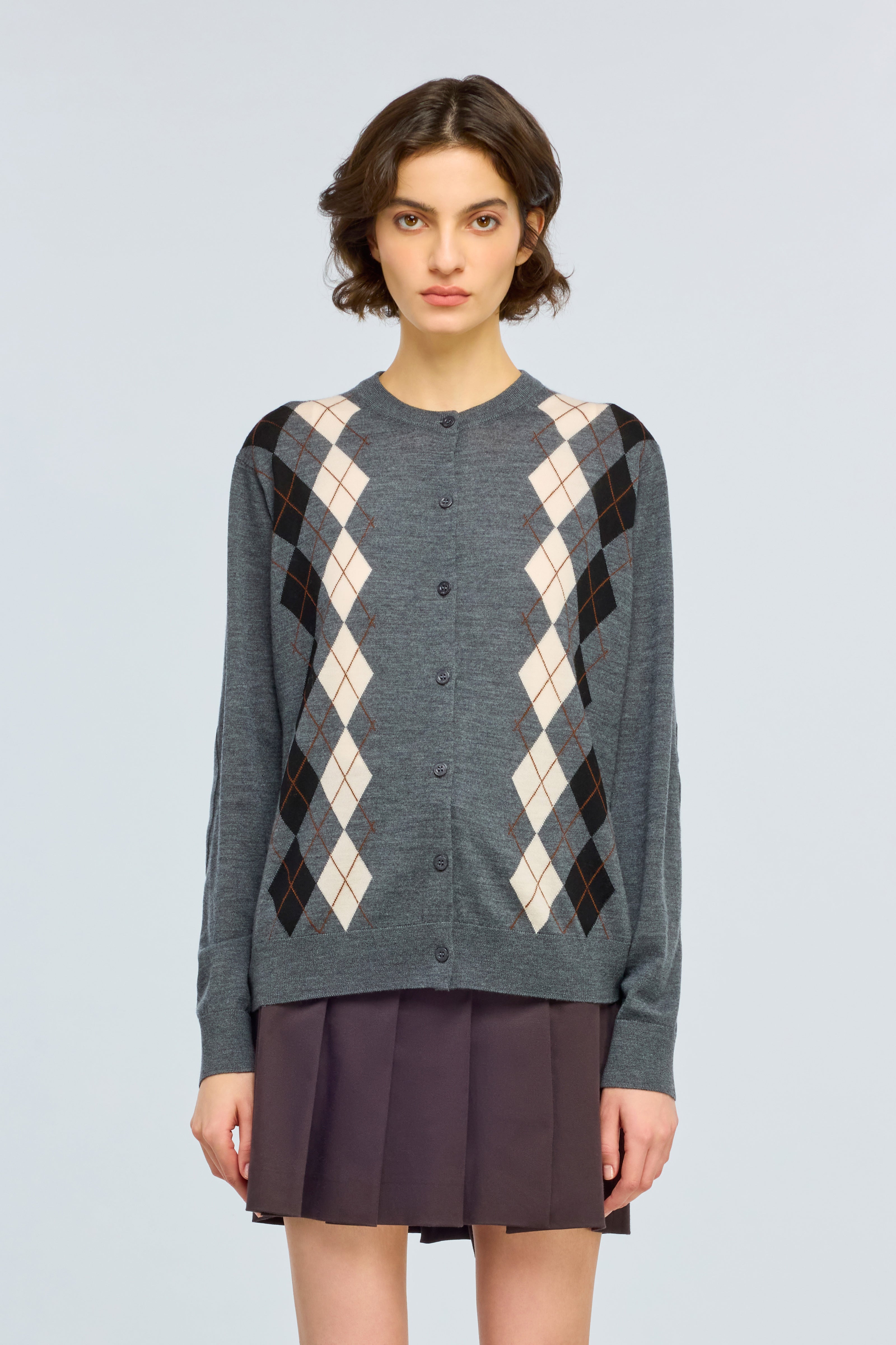 Semicouture Belle cardigan lana nero rombi bottoni