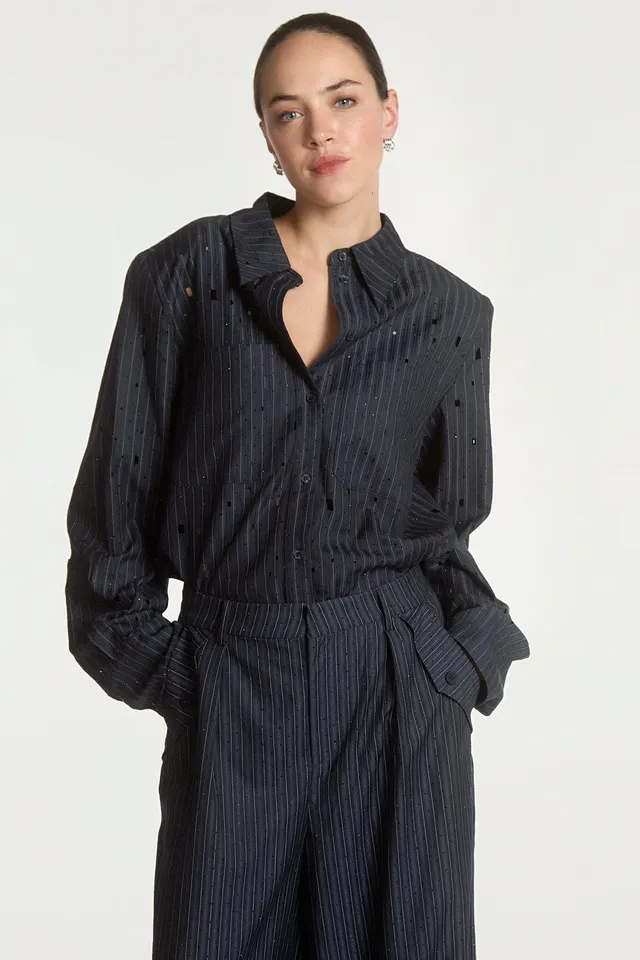 Aaiko Heida camicia righe blu notte glitter