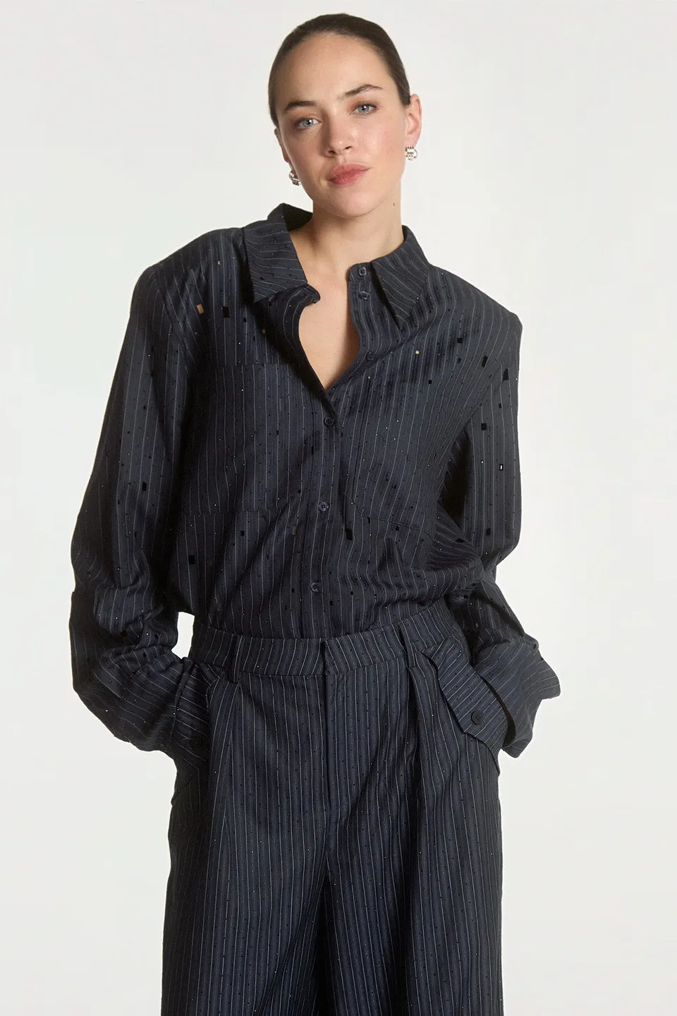 Aaiko Heida camicia righe blu notte glitter
