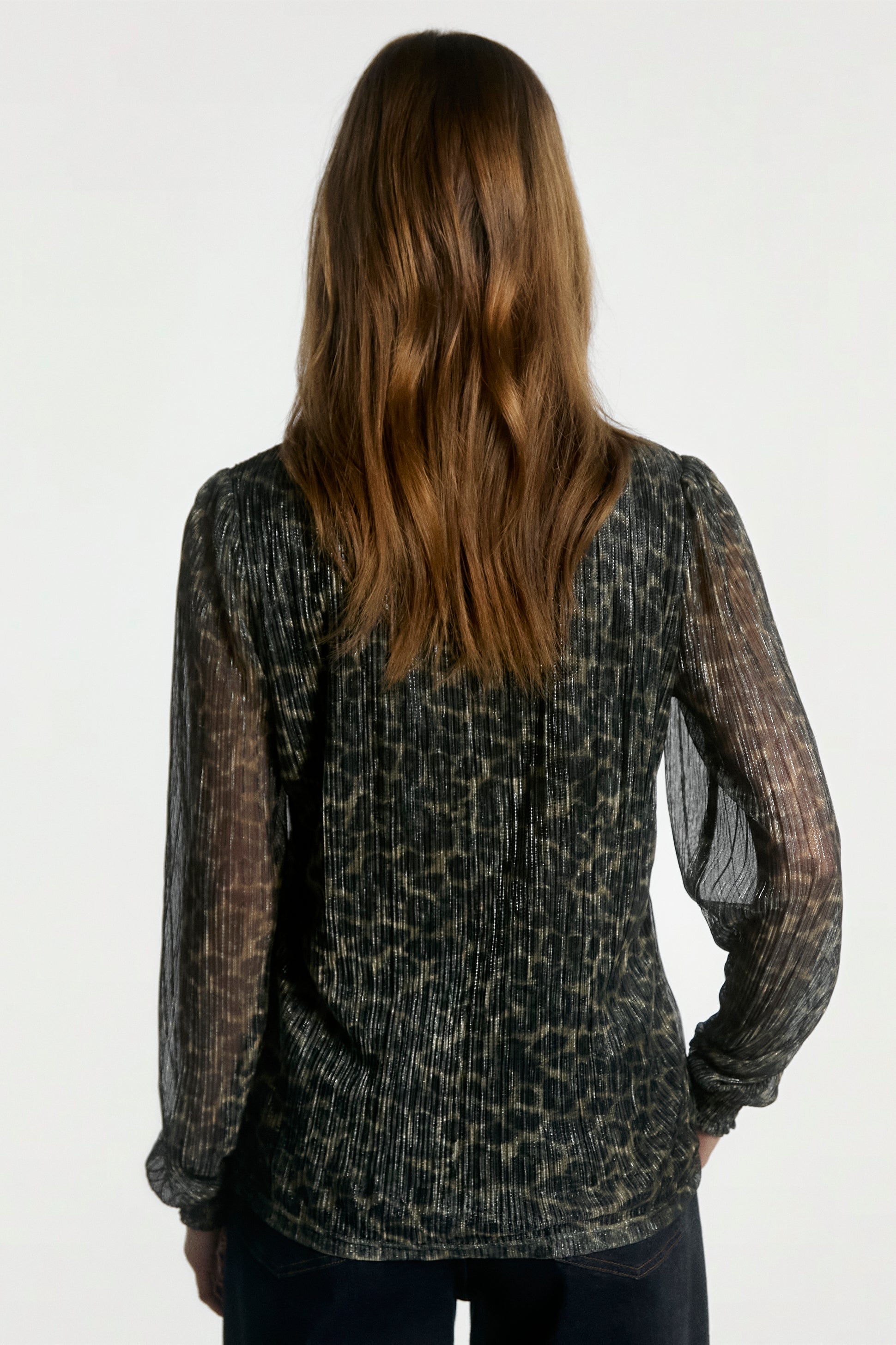 Aaiko Tory top animalier verde plissettato collo alto