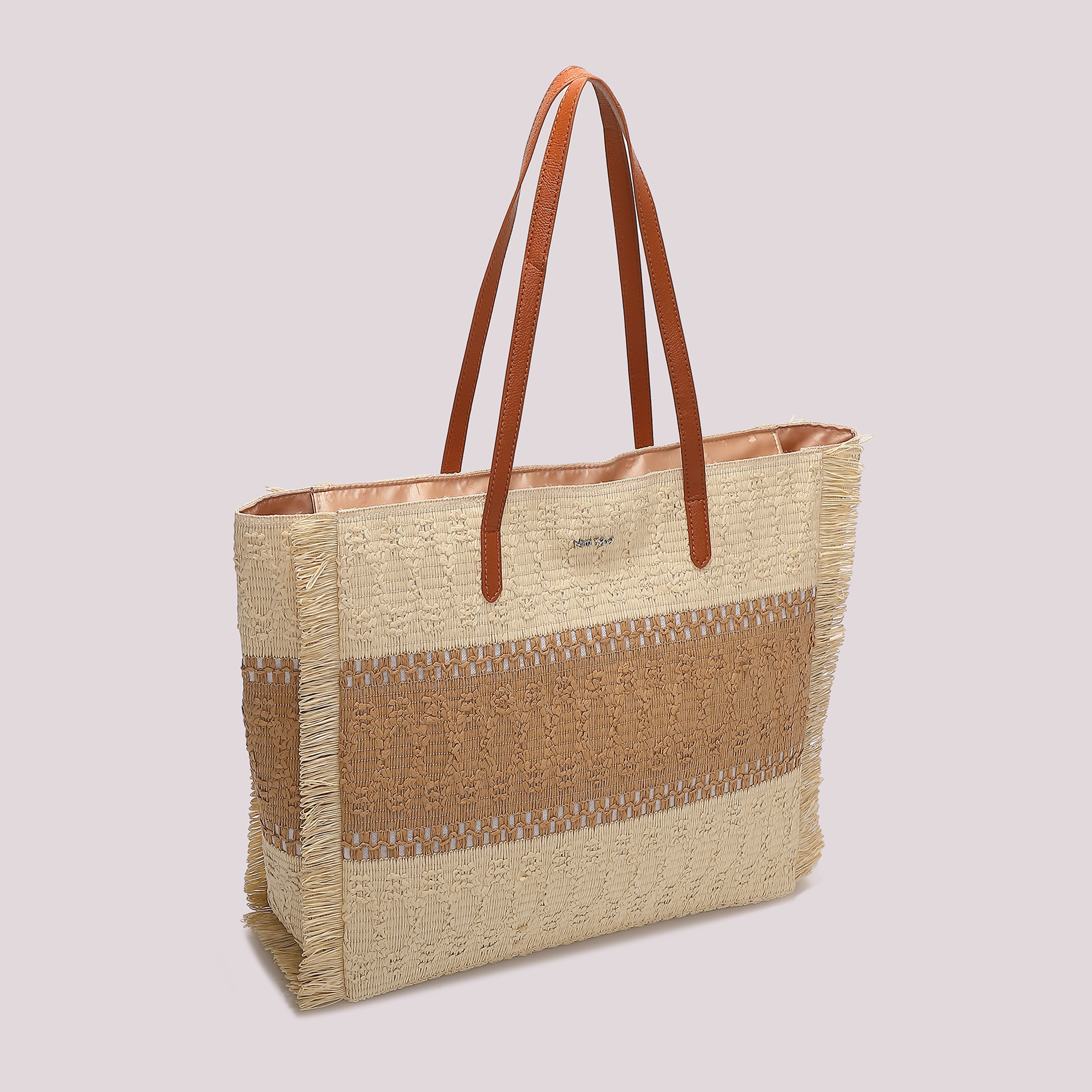 Mimi Mua Shopper borsa caffè striscia colorata