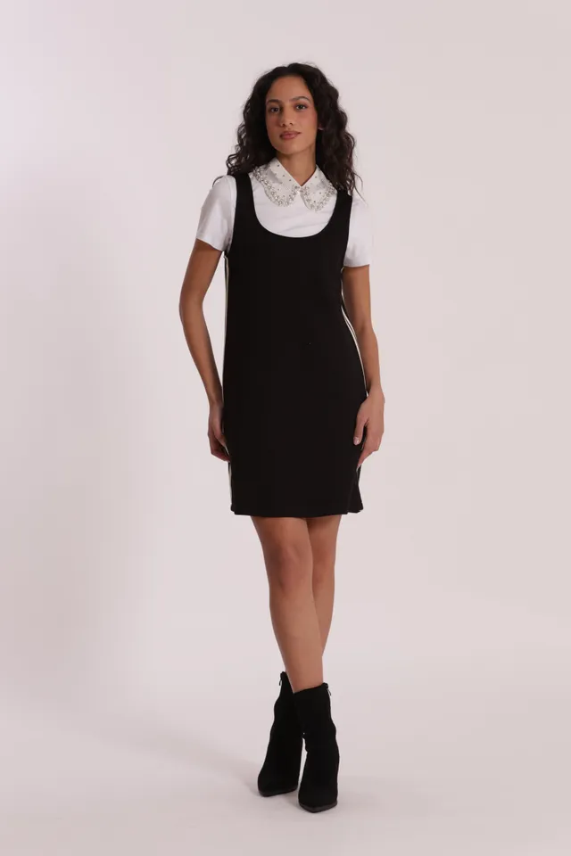 Mimi Mua Abito Corto Neoprene Nero con Passamaneria