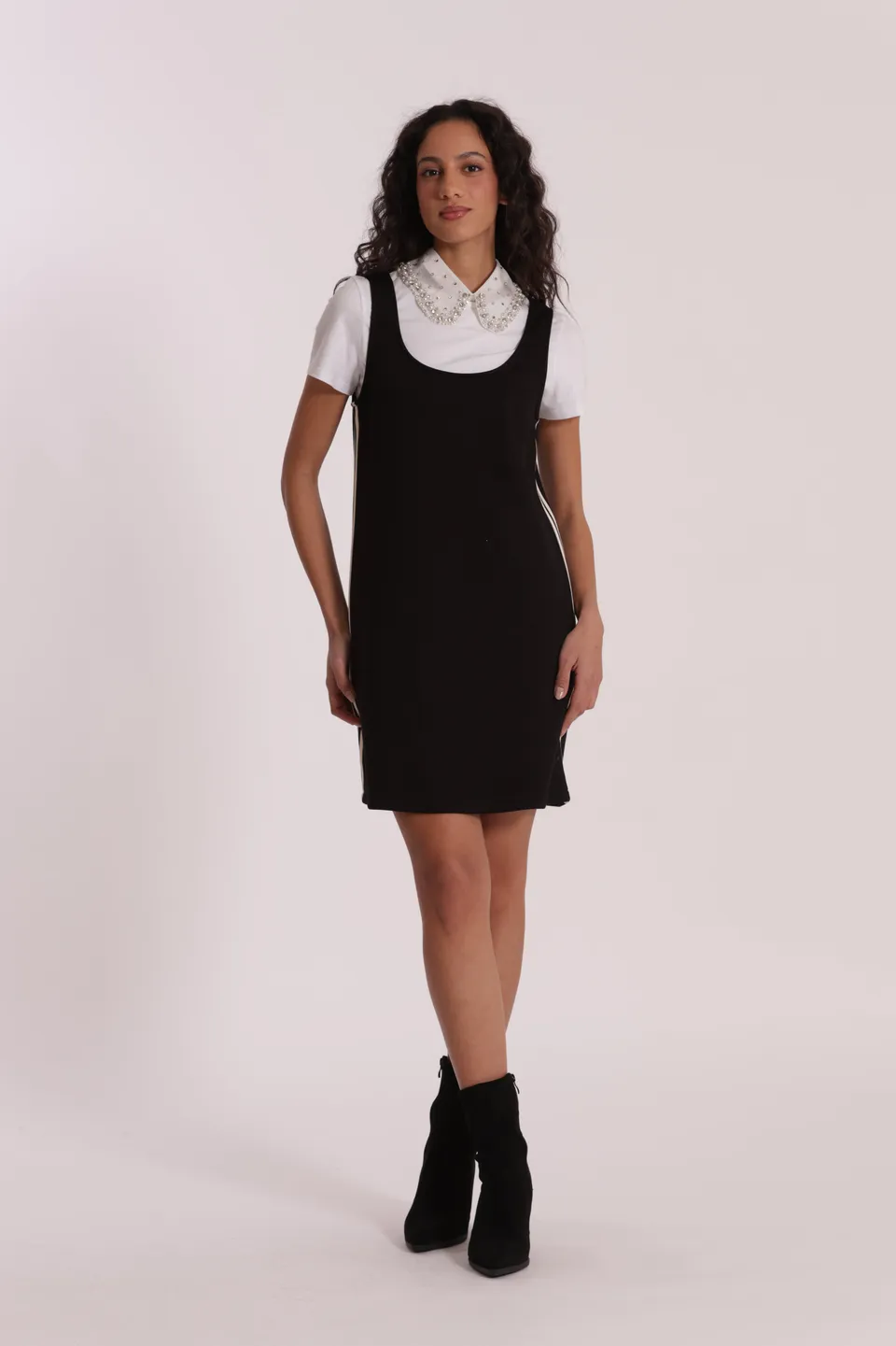Mimi Mua Abito Corto Neoprene Nero con Passamaneria