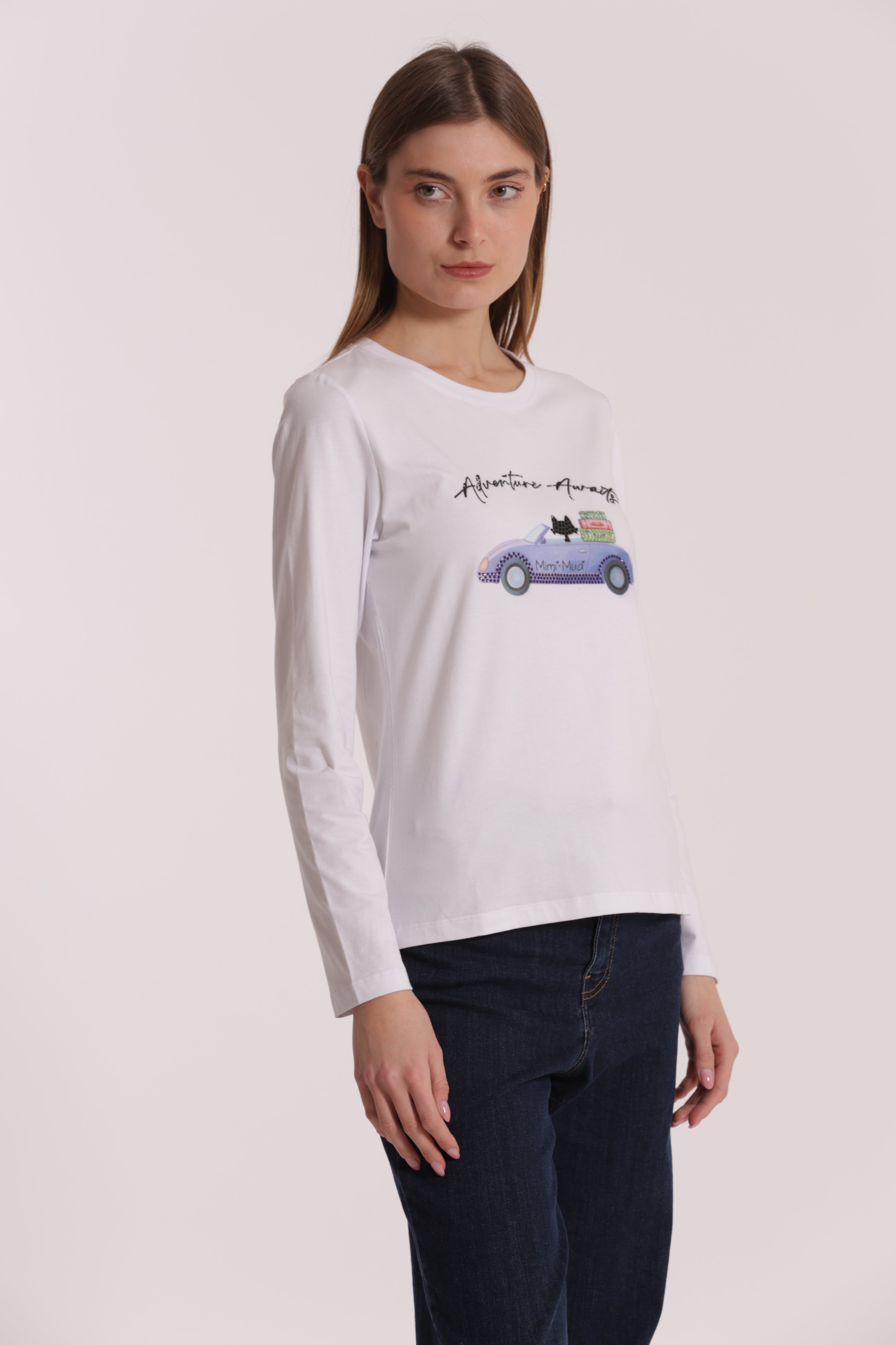 Mimi Mua T-Shirt Adventure Awaits Bianca Cotone