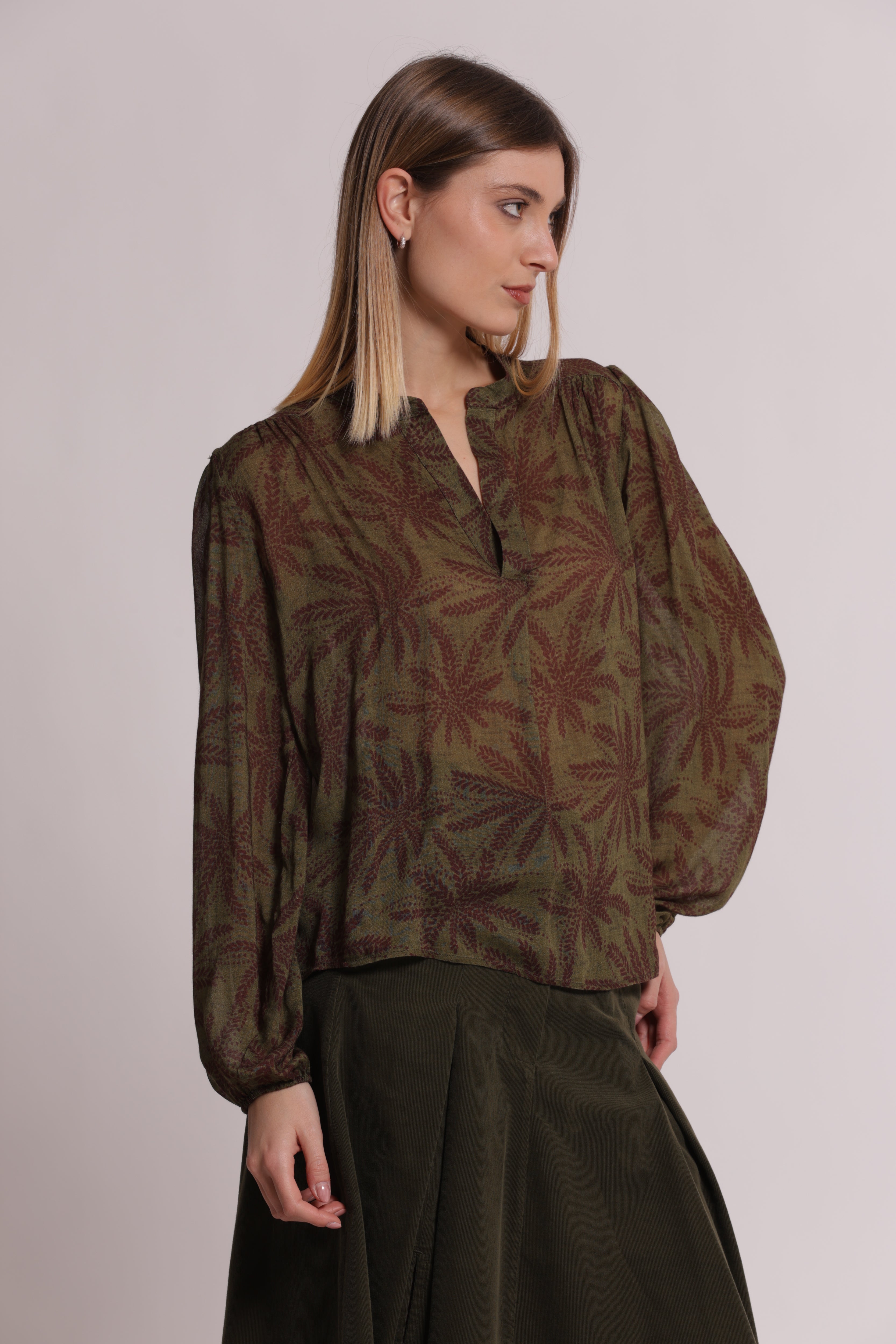 Mimi Mua Blusa Scollo V Garza Viscosa Fantasia