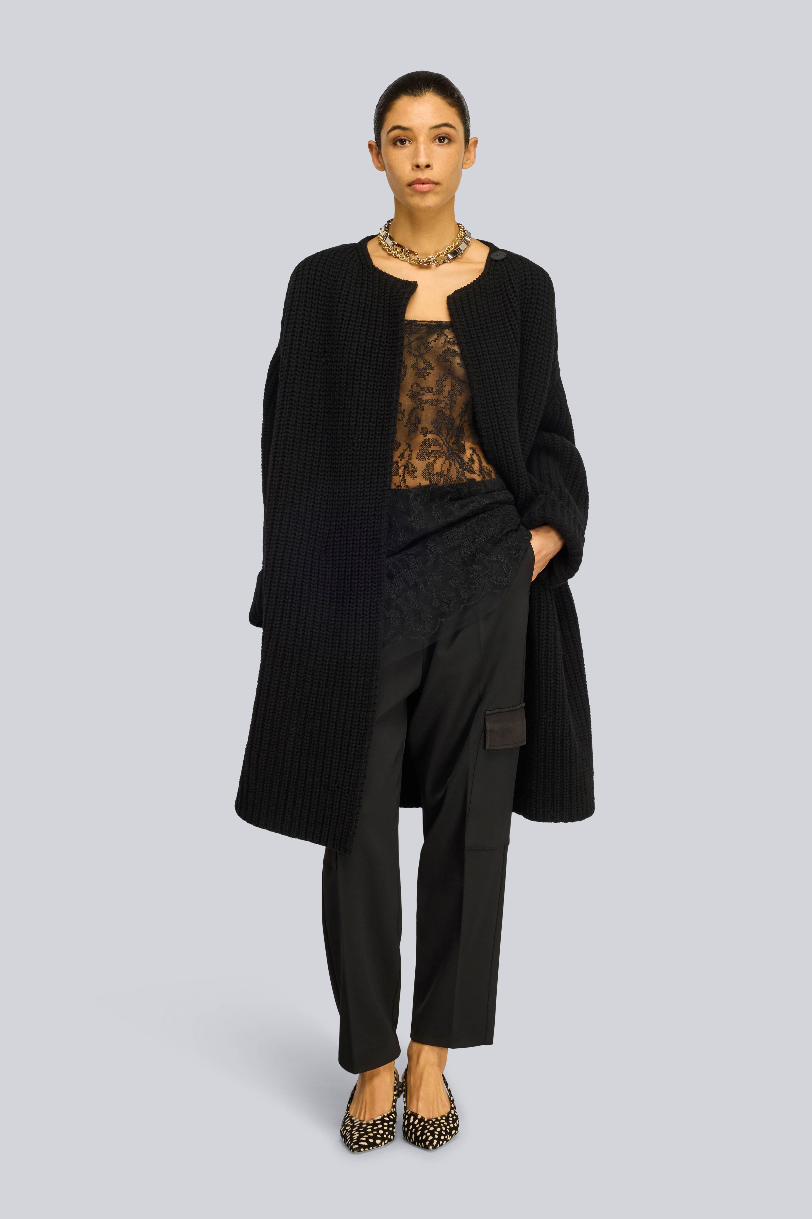 Semicouture Tiffani top tulle nero punto croce