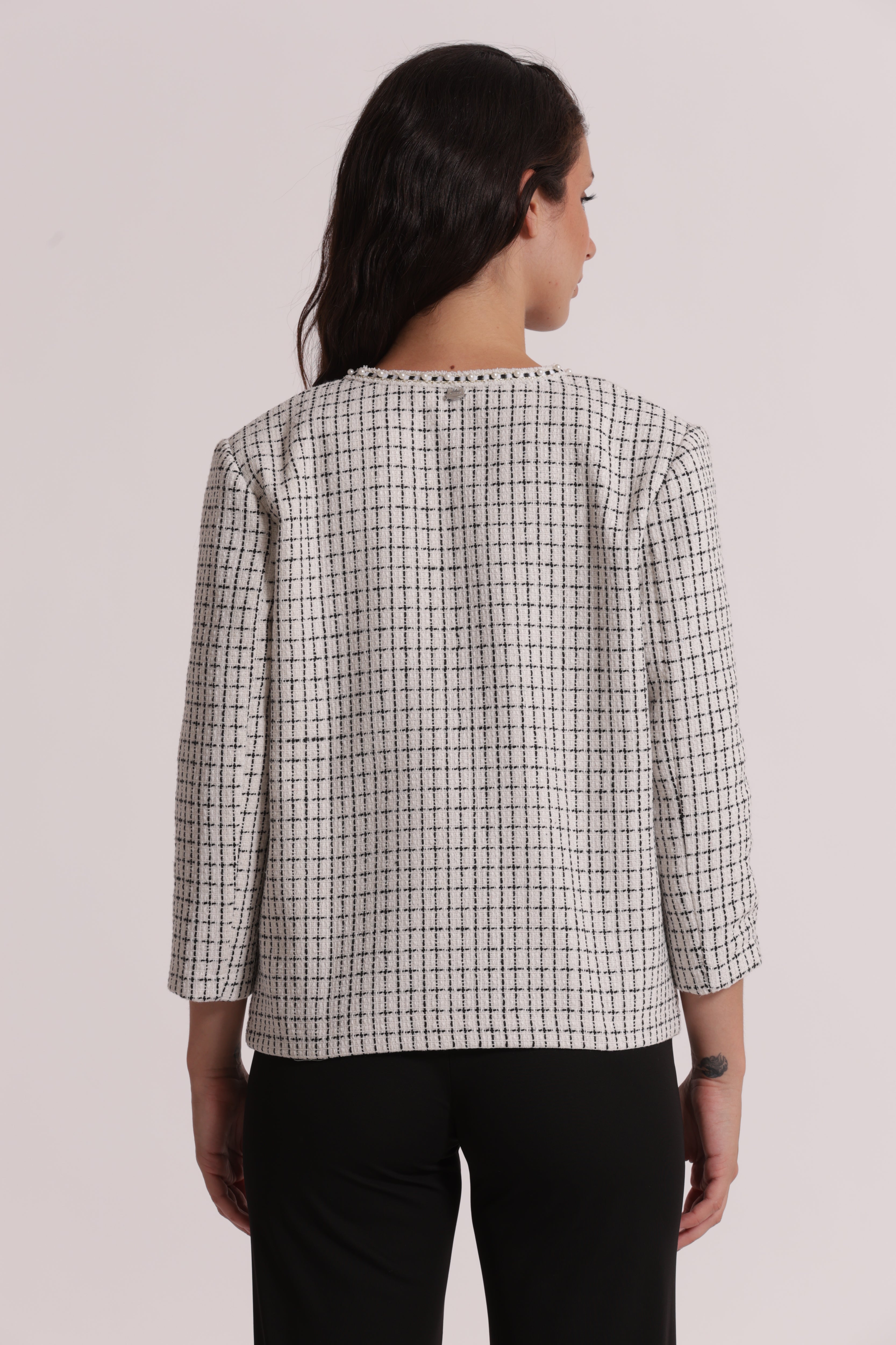 Mimi Mua Giacca Tweed Catena Bianco