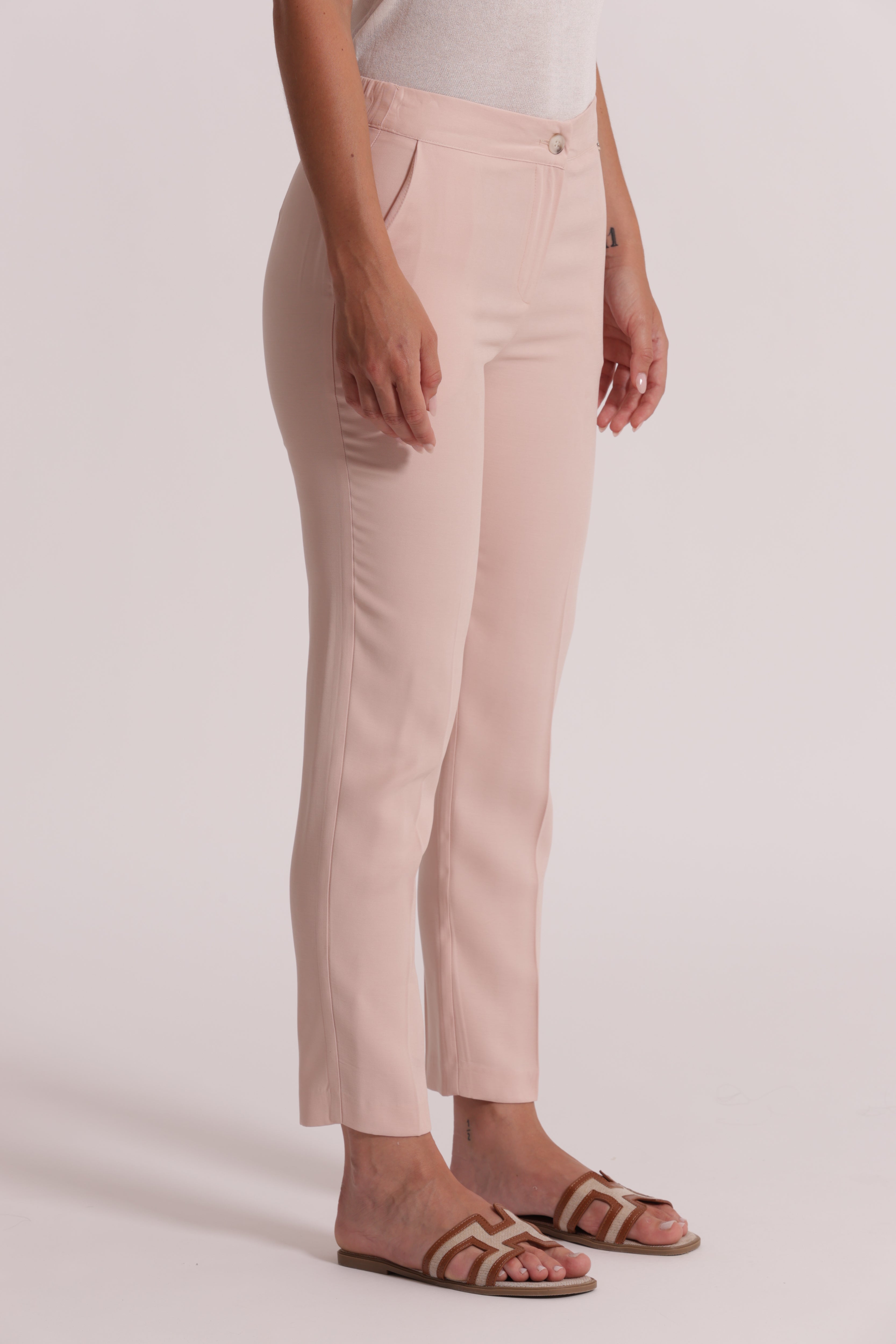 Mimi Mua Pantalone Sigaretta Elastico Dietro Panna