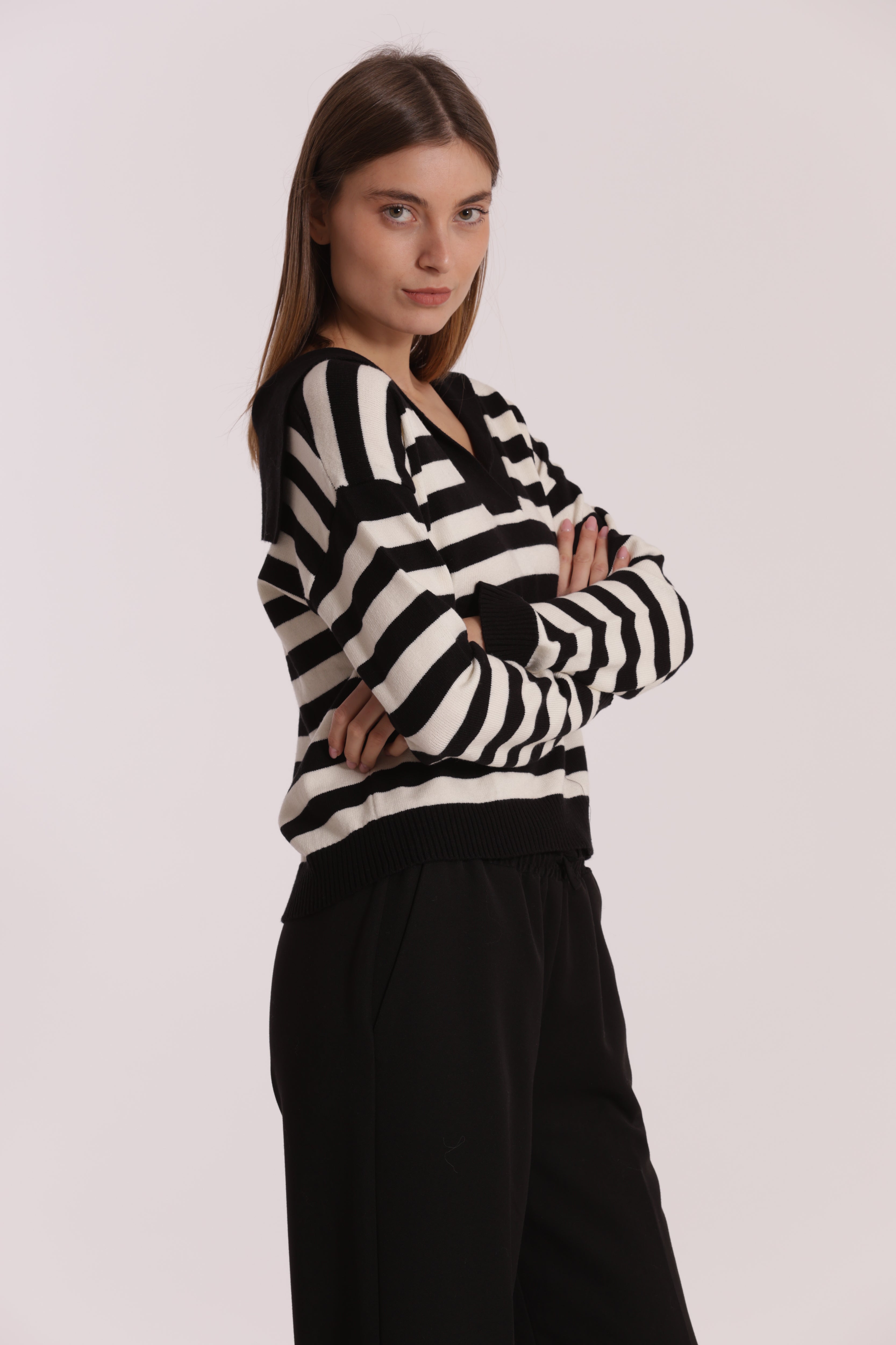 Mimi Mua maglia polo a righe nero bianco