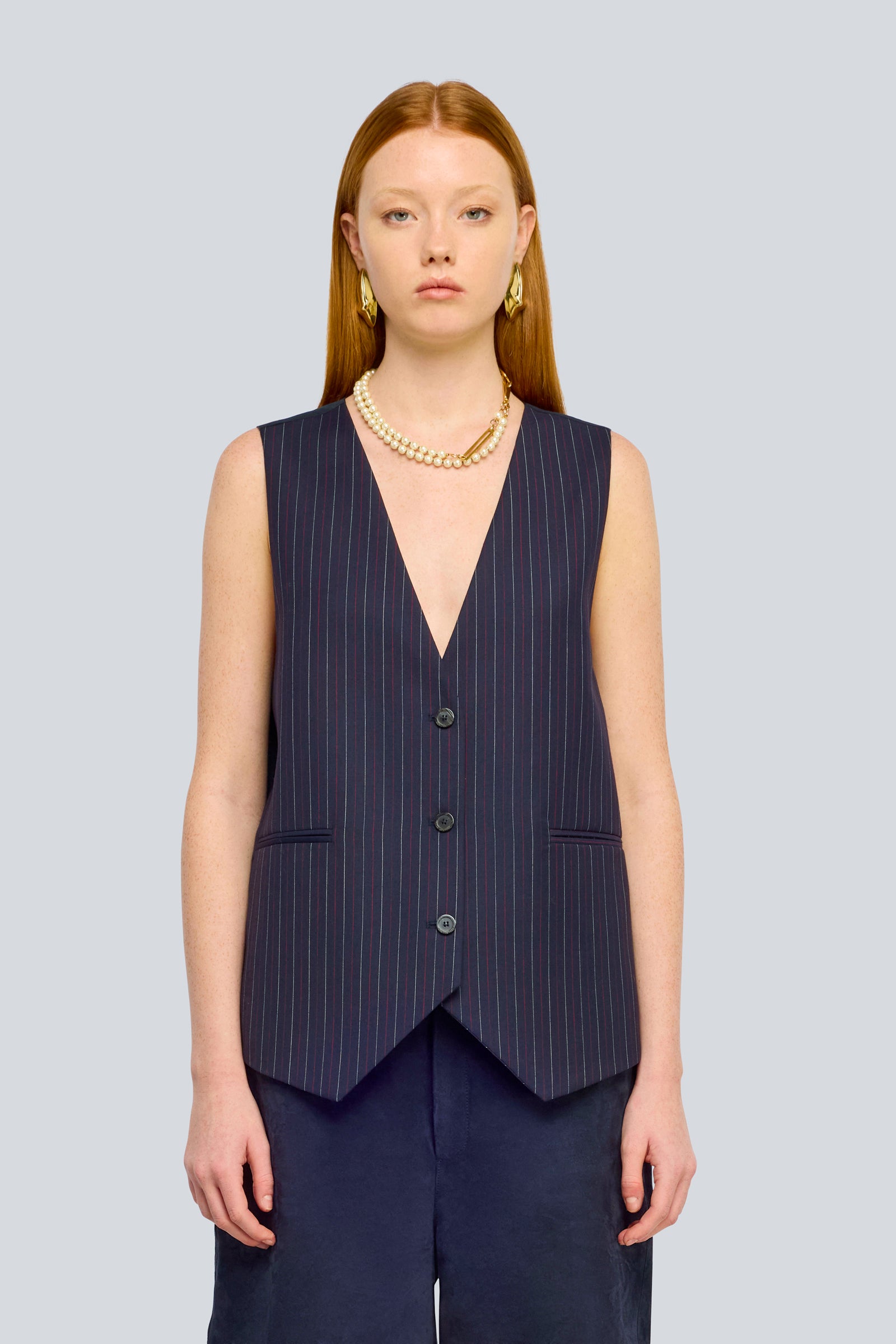 Semicouture Britney Y6WM53 gilet sartoriale gessato blue