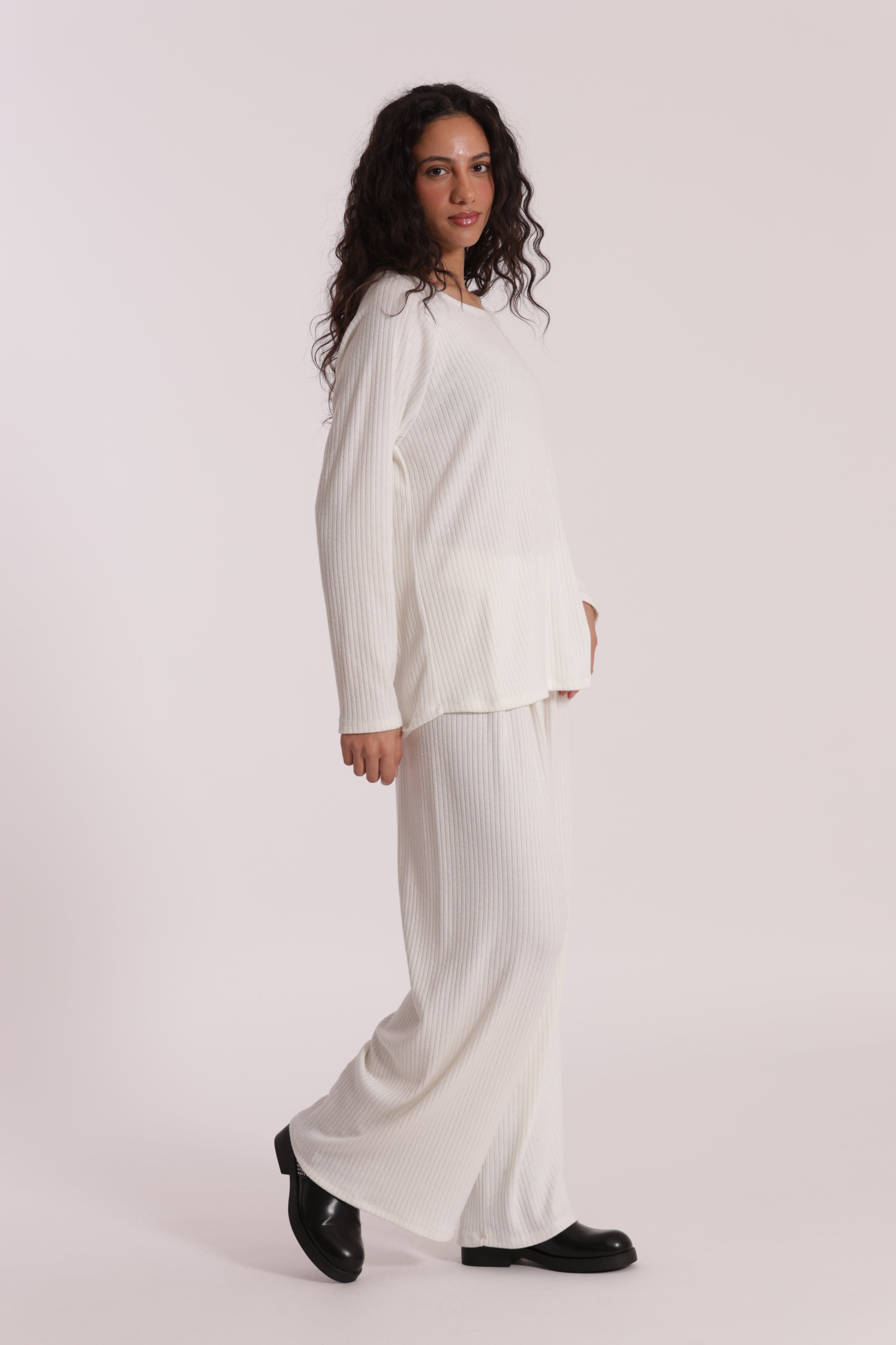 Mimi Mua Palazzo Maglia a Coste Pantalone Nero