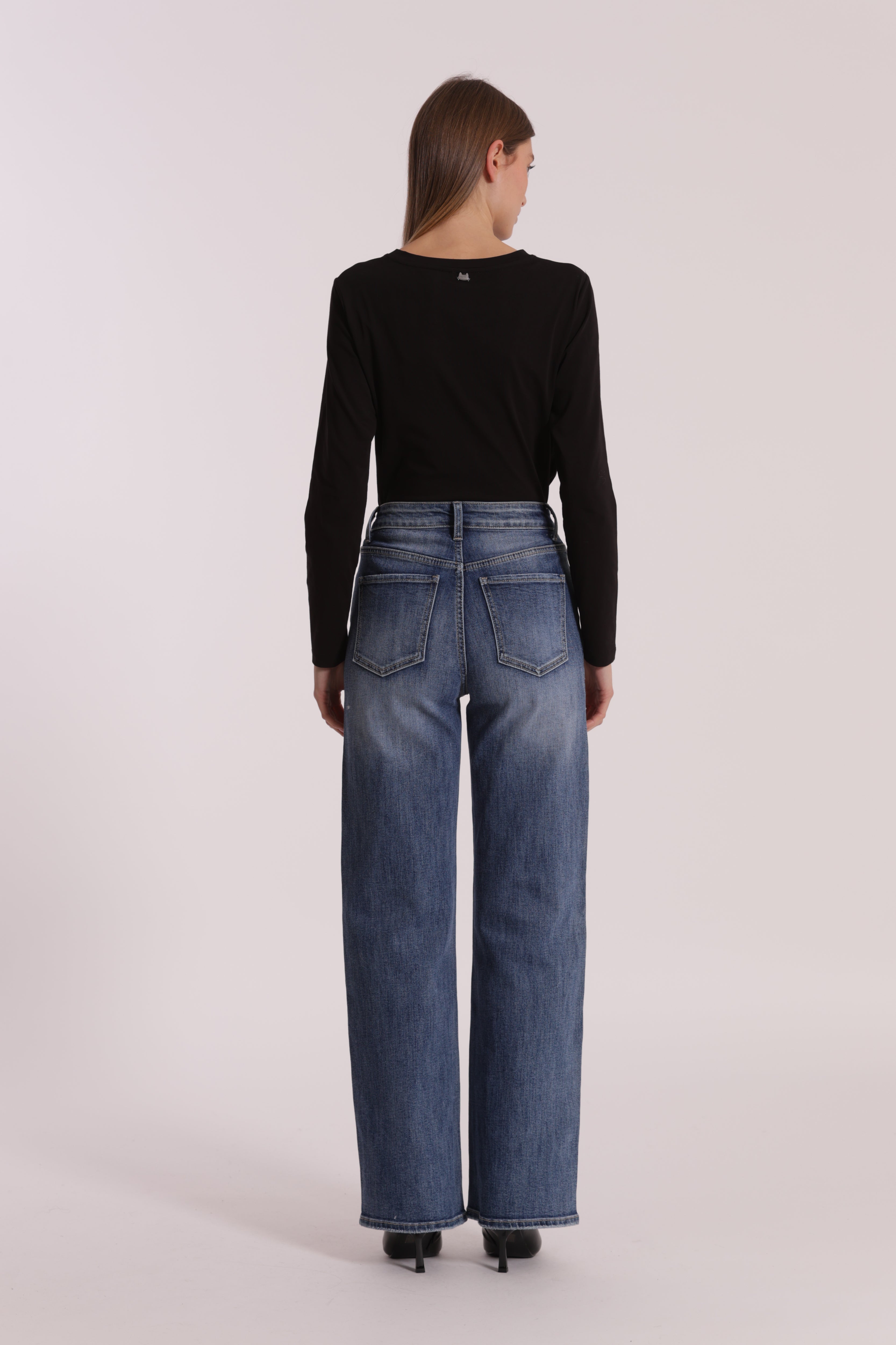 Mimi Mua Jeans Wide Leg Strass Blu Medio