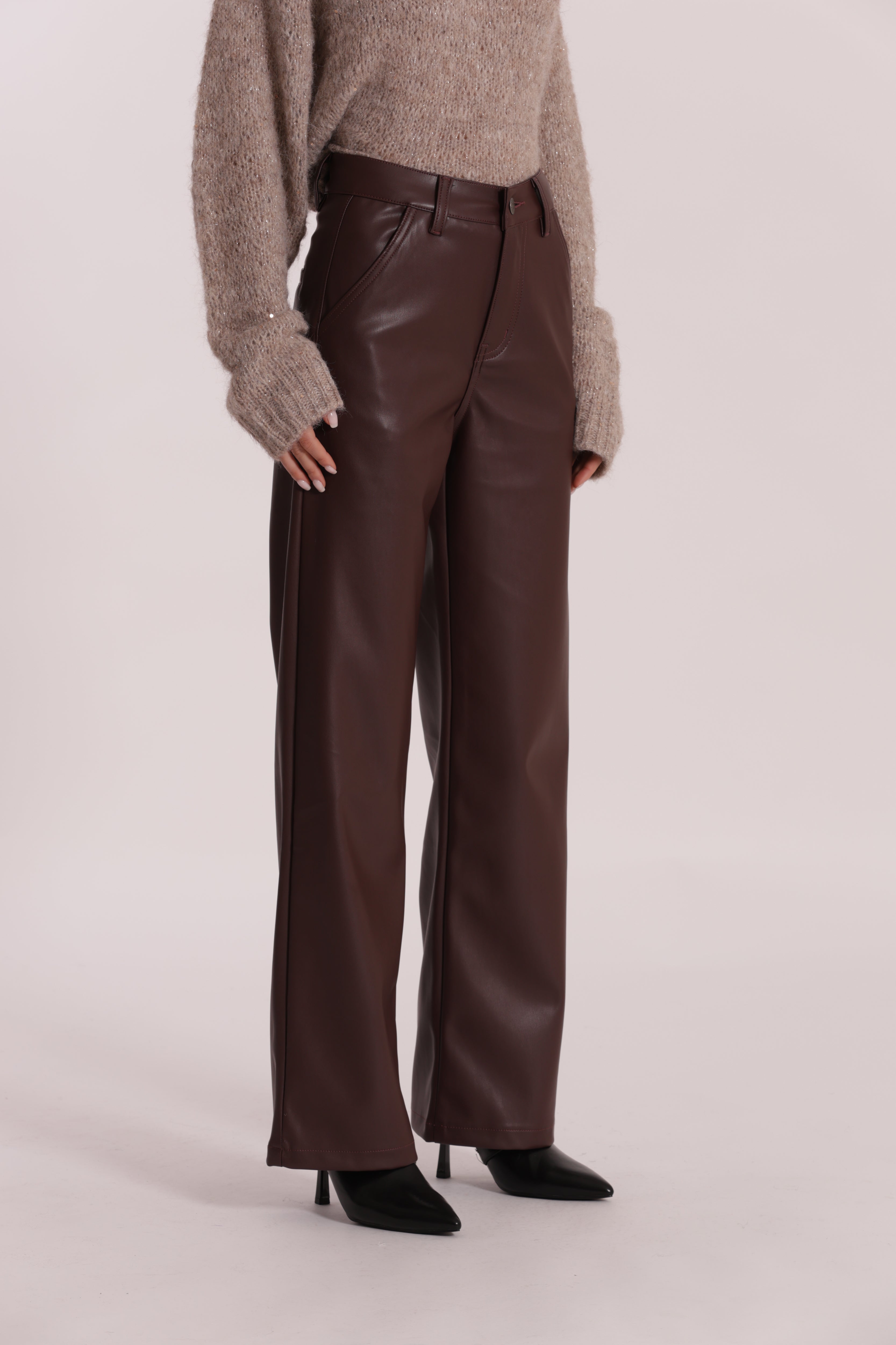 Mimi Mua Jeans Wide Leg Simil Pelle jeans effetto pelle