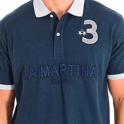 La Martina TMP600-JS316 polo uomo manica corta navy-grigio S