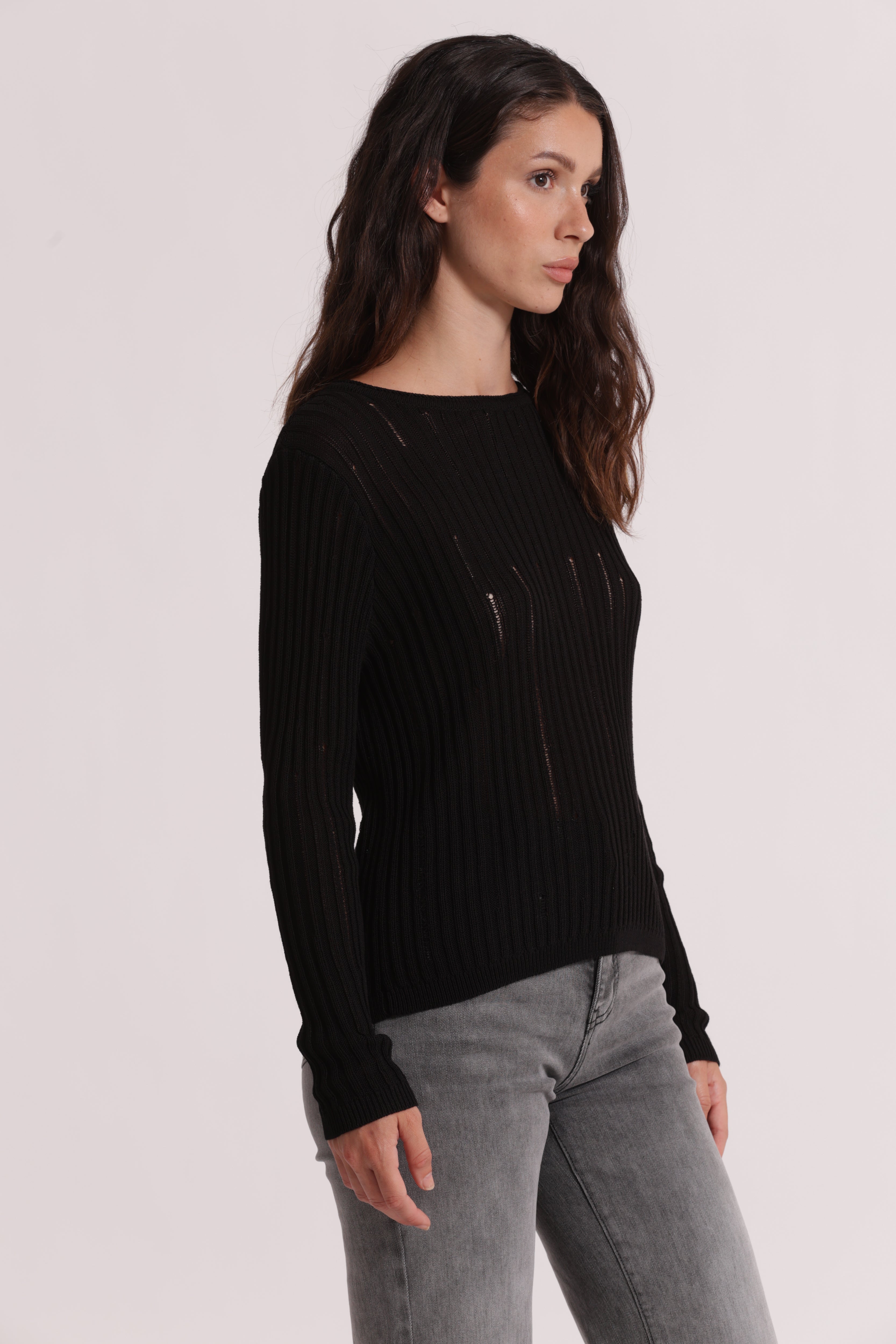 Mimi Mua Dettagli Smagliati Maglia Nero Viscosa