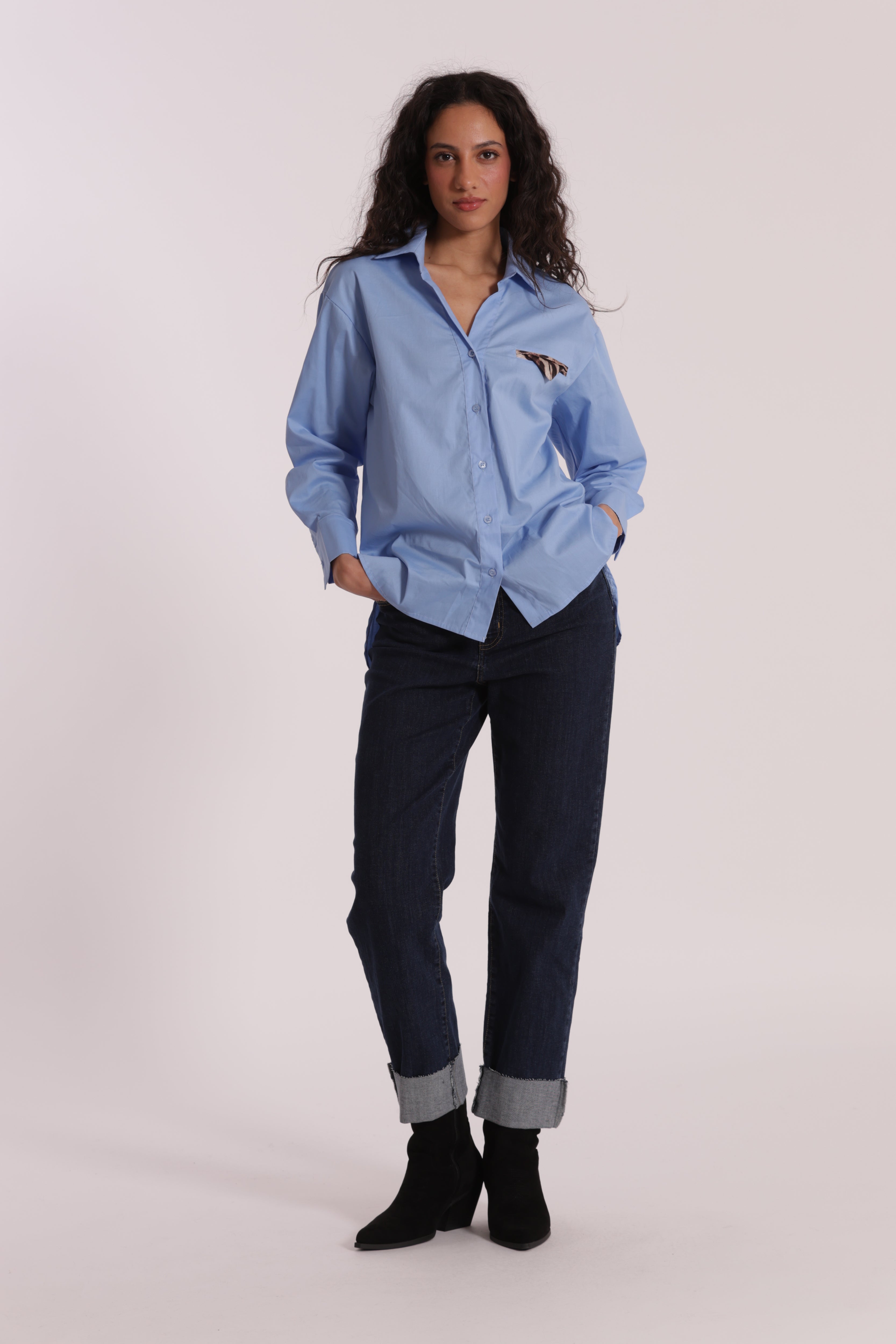 Mimi Mua jeans cropped con rivolto blu scuro cotone