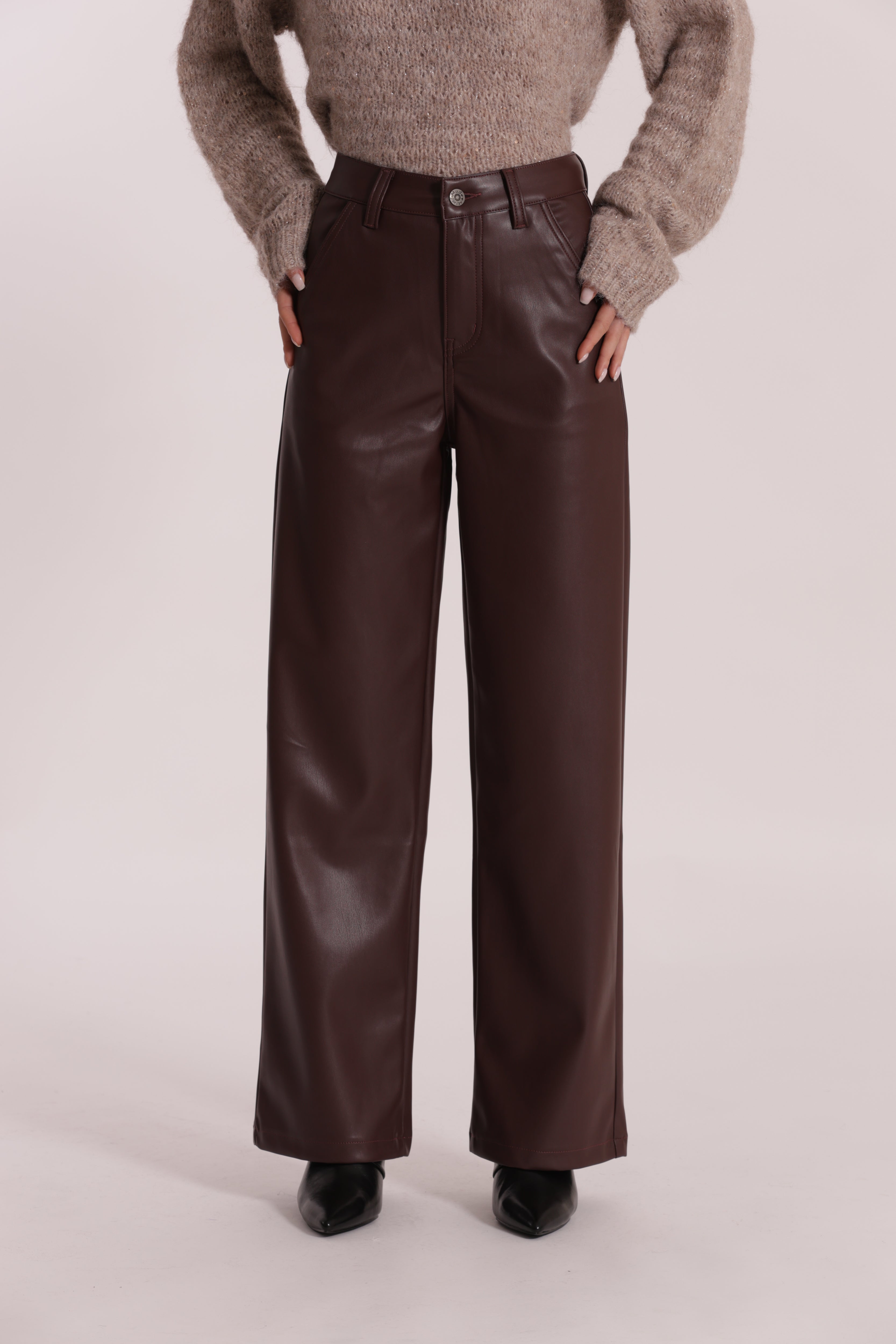Mimi Mua Jeans Wide Leg Simil Pelle jeans effetto pelle