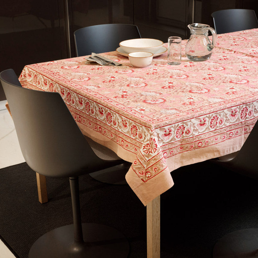 On Earth Cooperative Collection Block-print tovaglia cotone rosa 230x160