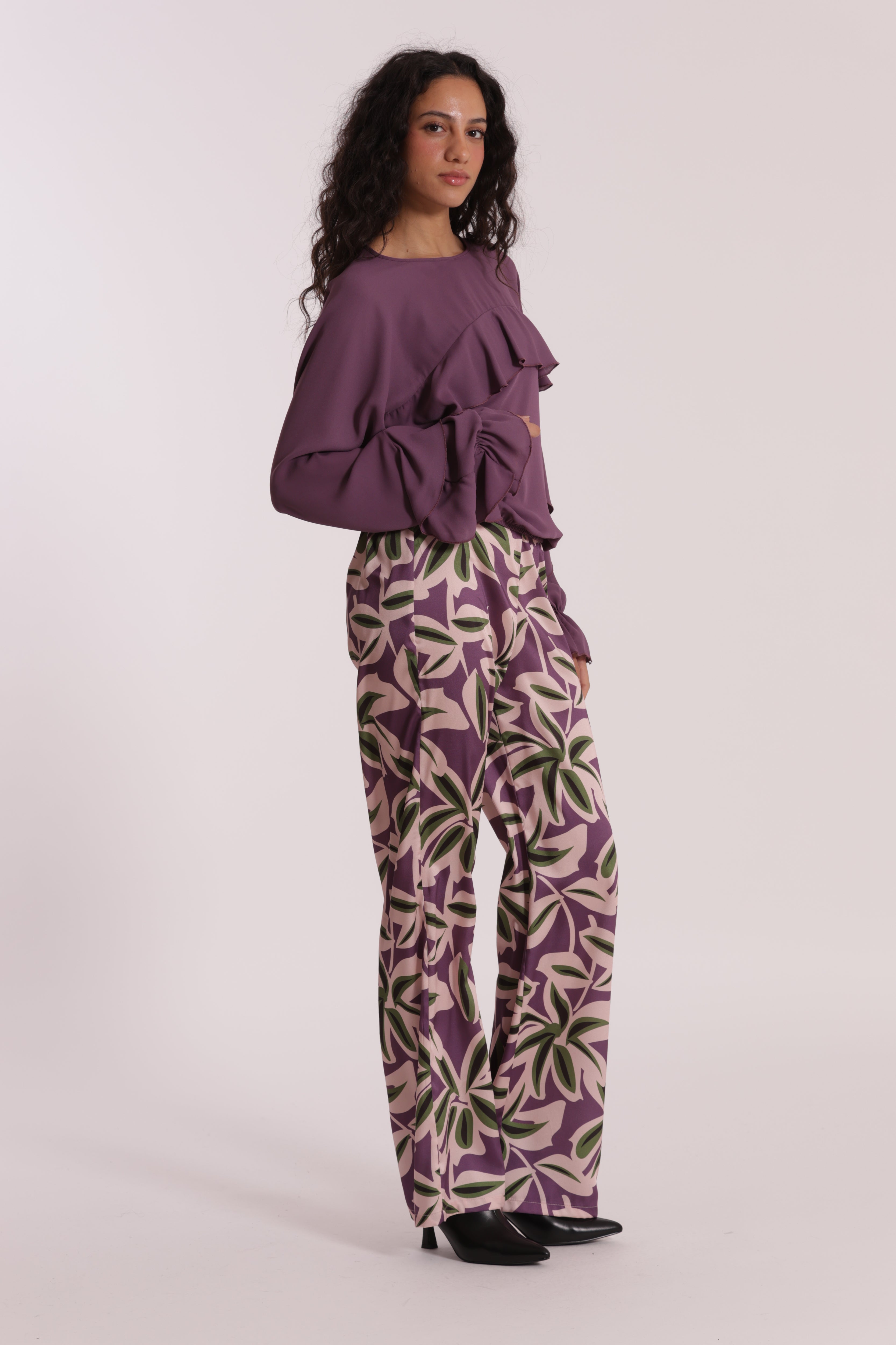Mimi Mua Pantalone Lungo Fantasia Botanica Malva leggero