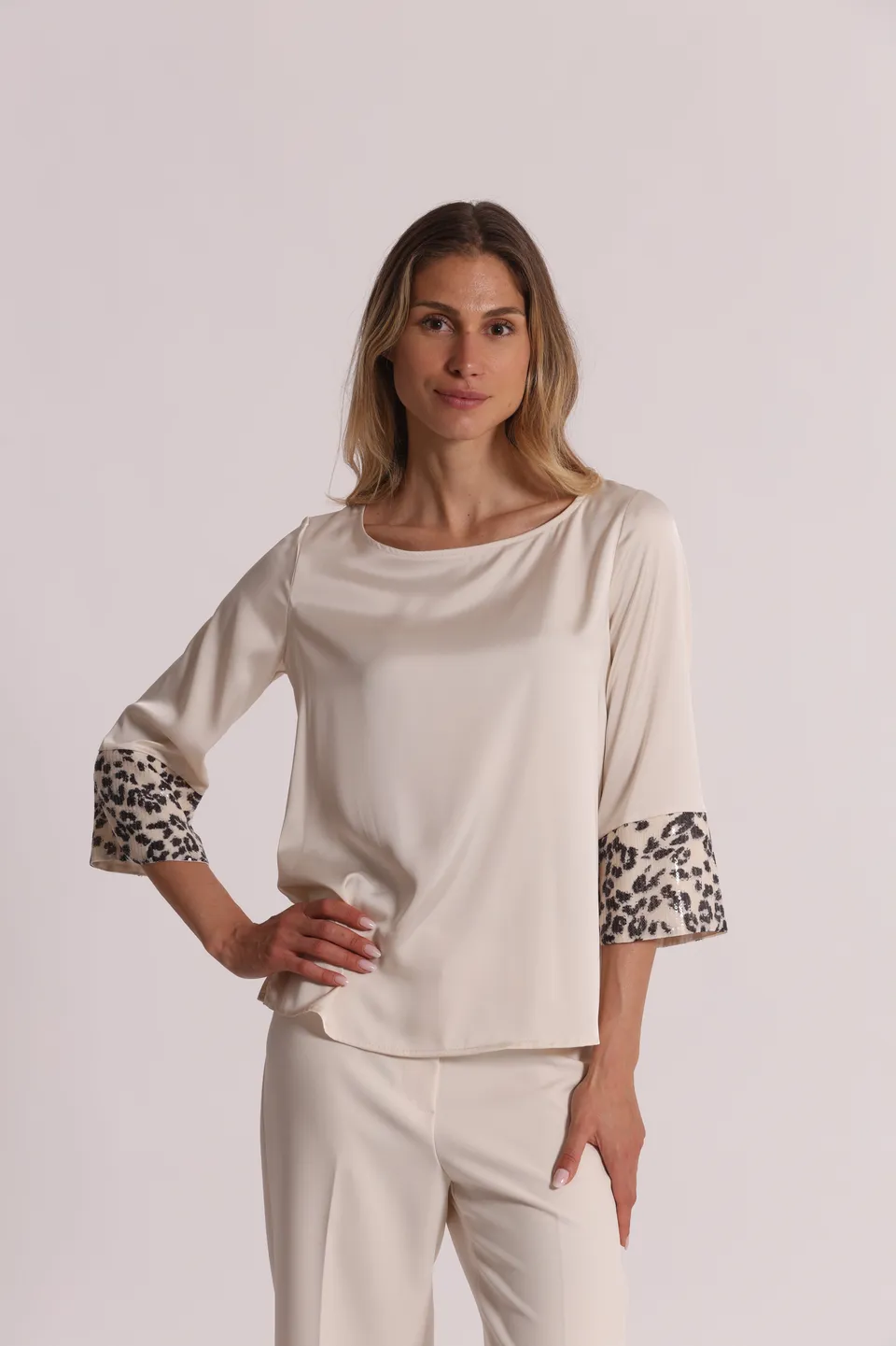 Mimi Mua Blusa Paillettes Animalier Latte