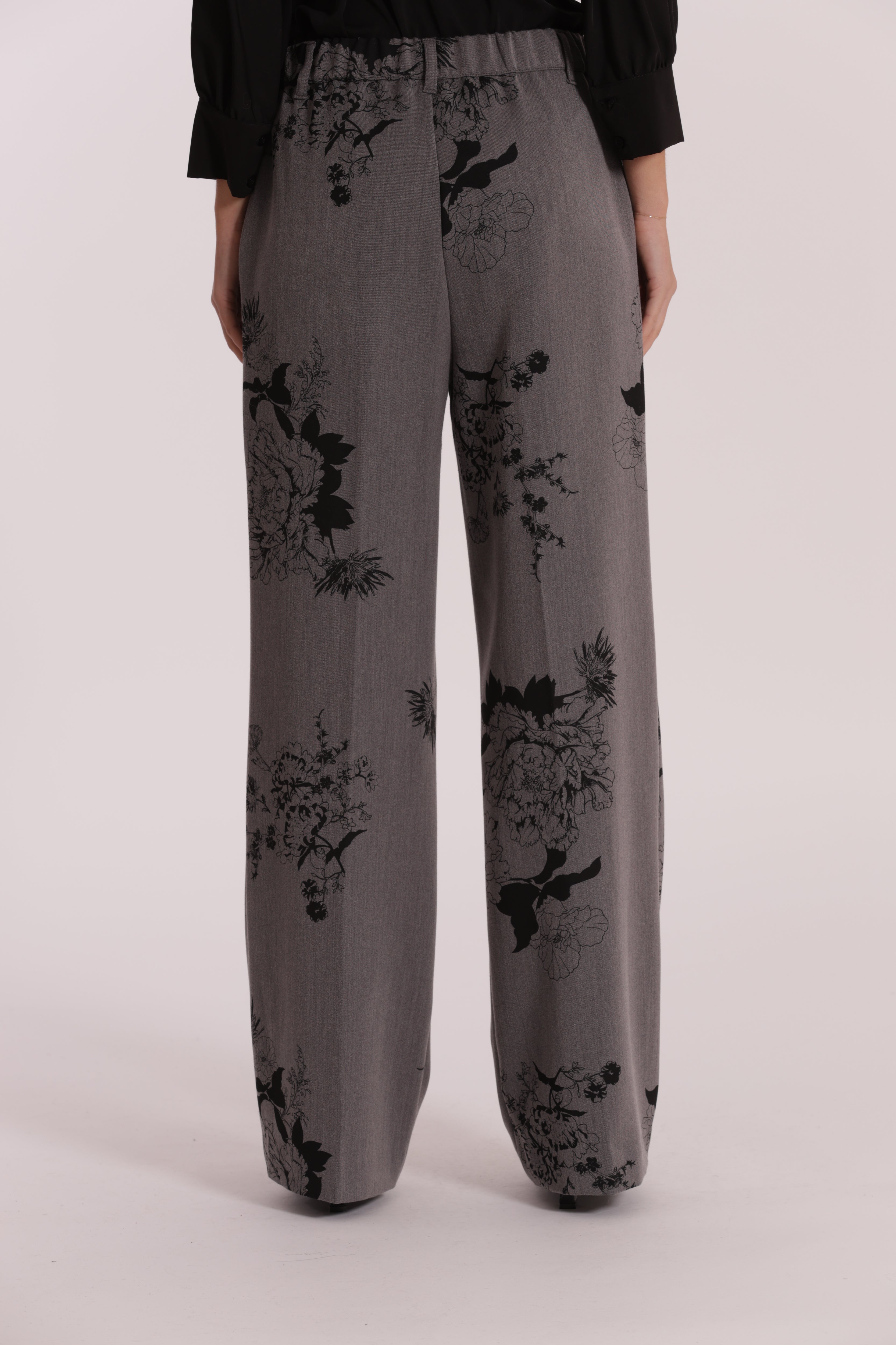 Mimi Mua Pantalone Palazzo Stampa Floreale Grigio