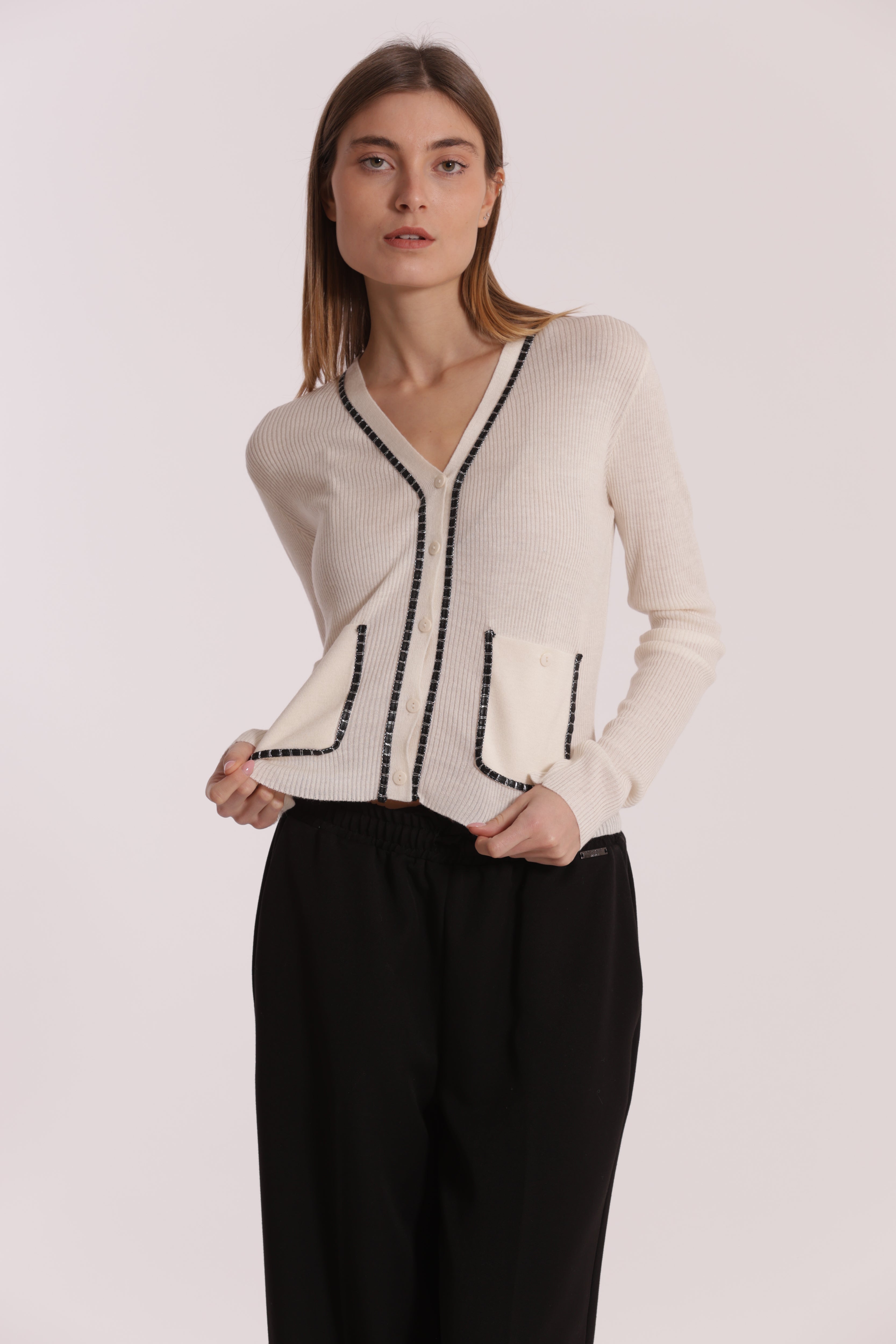 Mimi Mua Cardigan con Catena maglia calda panna