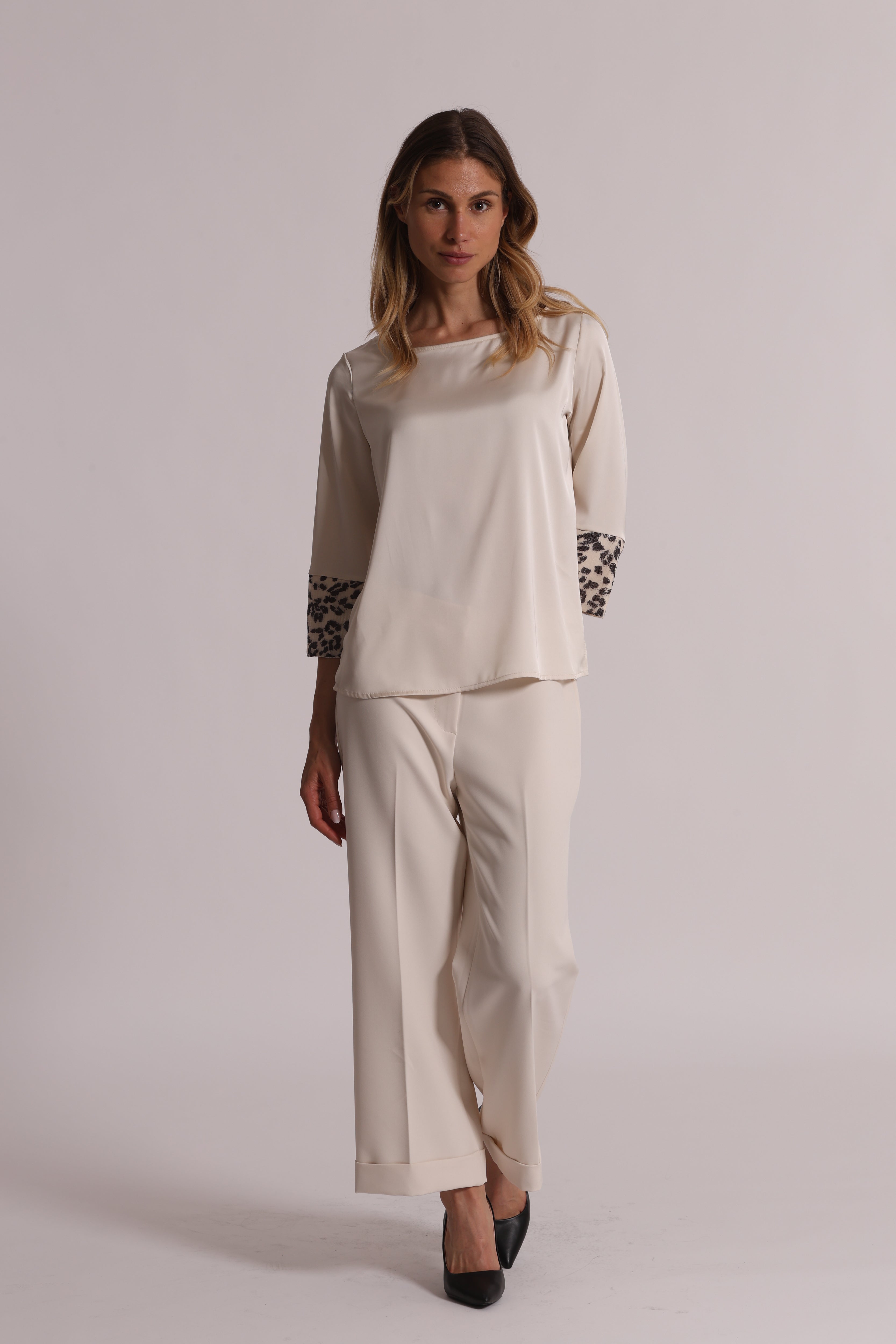 Mimi Mua Blusa Paillettes Animalier Latte