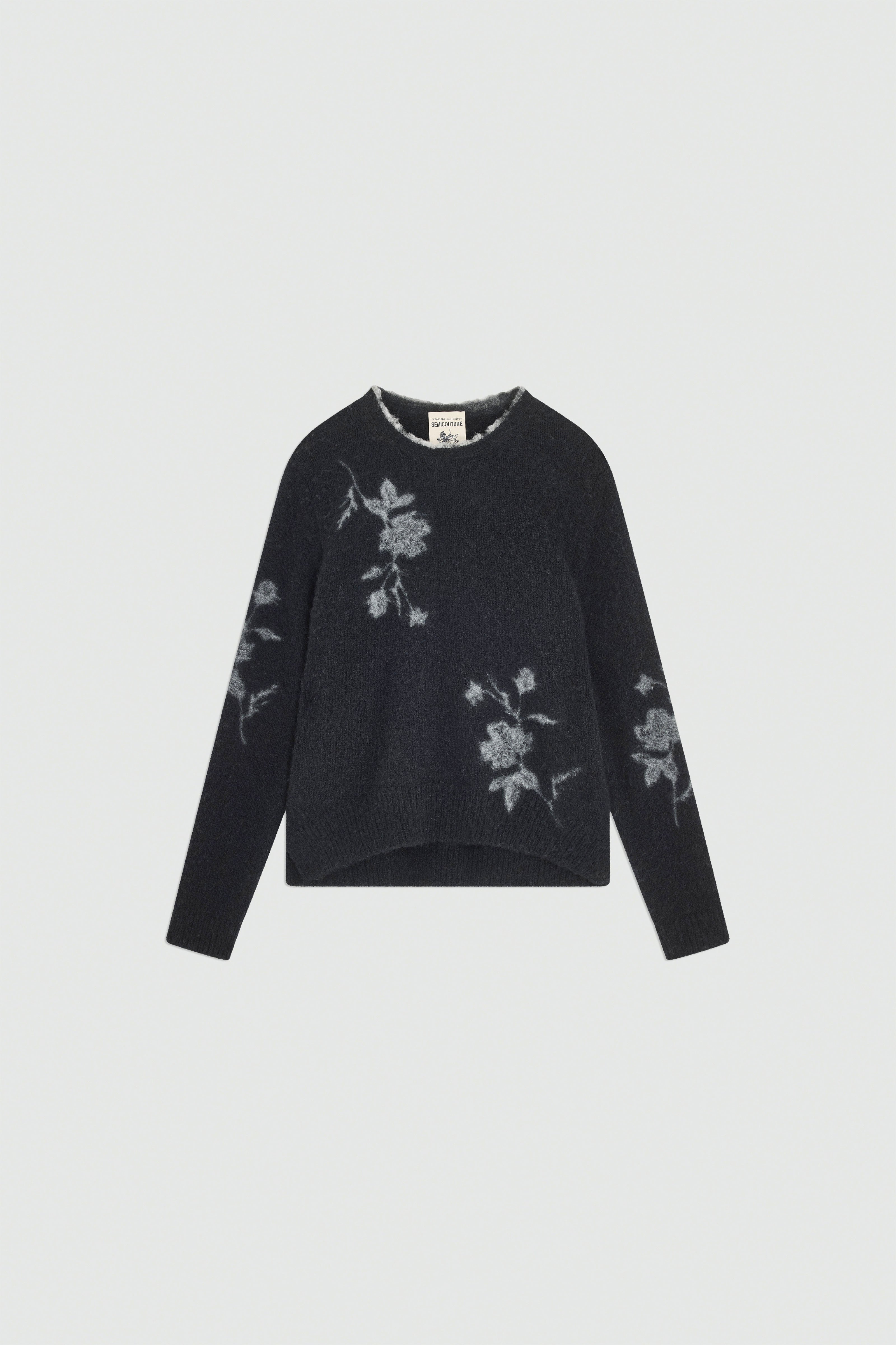 Semicouture Elisa Maglia Jacquard Nero Fiore Grigio Floreale