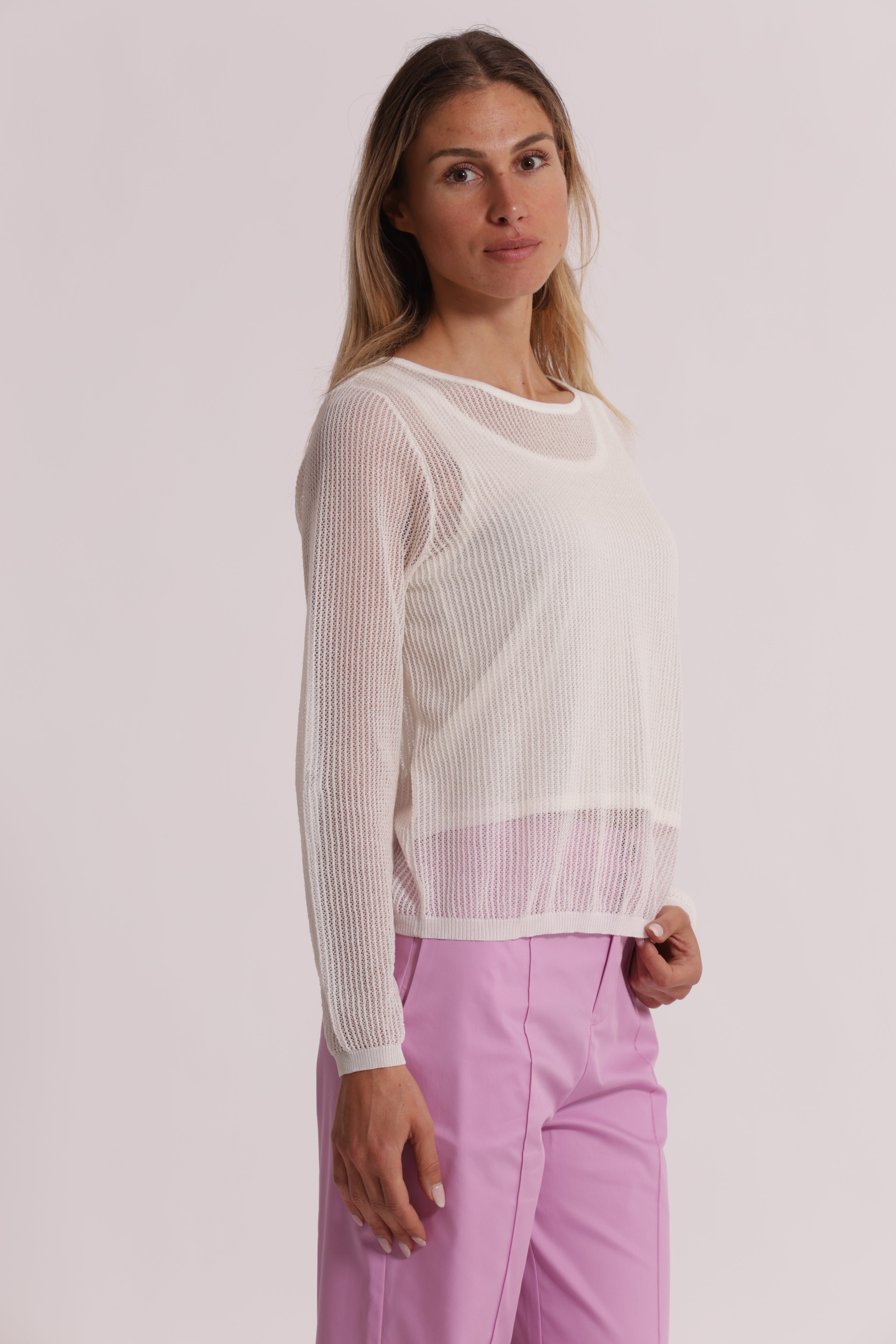 Mimi Mua Maglia Traforata Maniche Lunghe panna viscosa