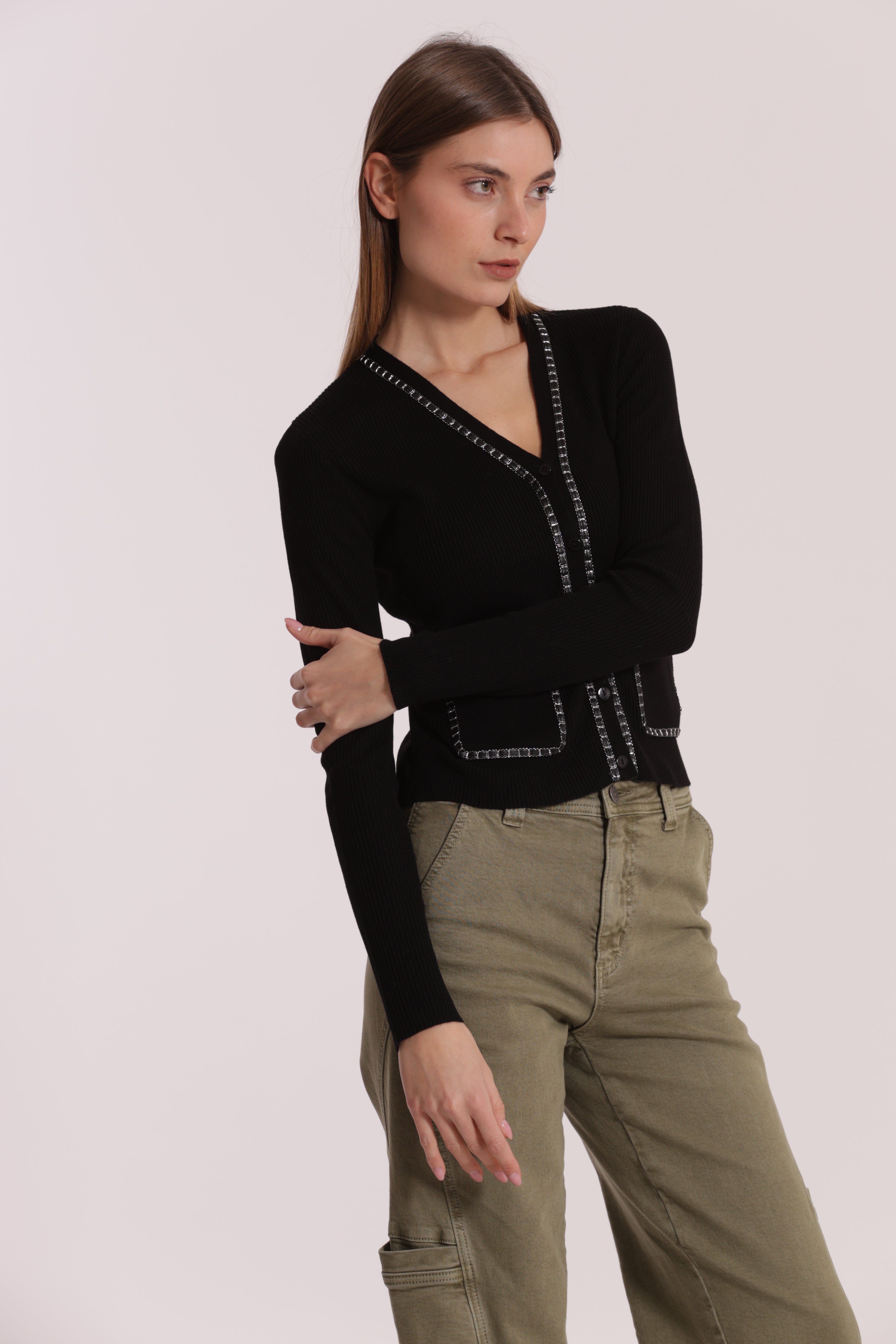 Mimi Mua Cardigan con Catena maglia calda panna