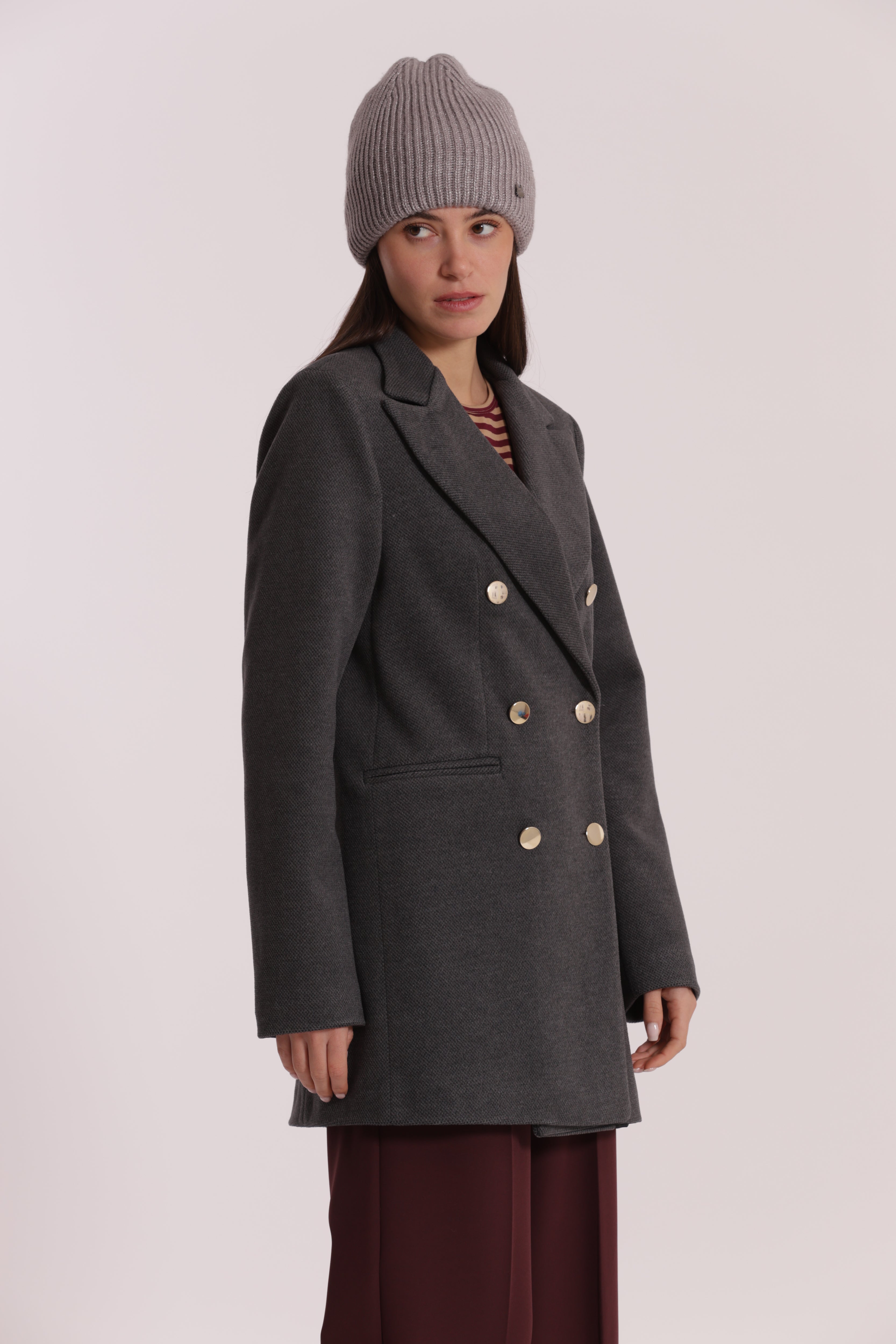 Mimi Mua Cappotto Corto Doppio Petto Nero
