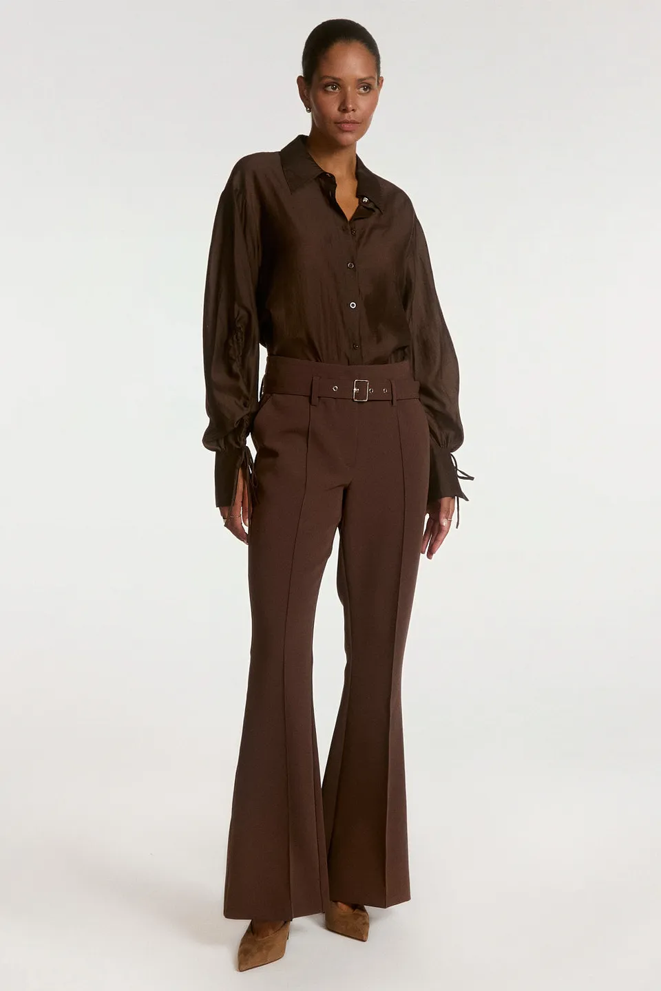 Aaiko Glenn Pantaloni Flare Marrone Fudge Vita Alta