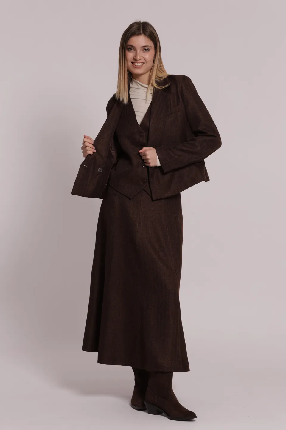 Mimi Mua Giacca Cropped Tweed Spiga di Pesce Moro