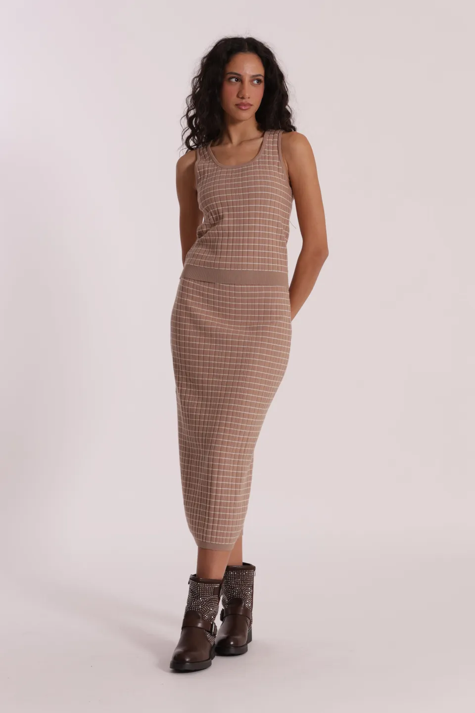 Mimi Mua Gonna Maglia Righe Nero Elasticizzata Midi