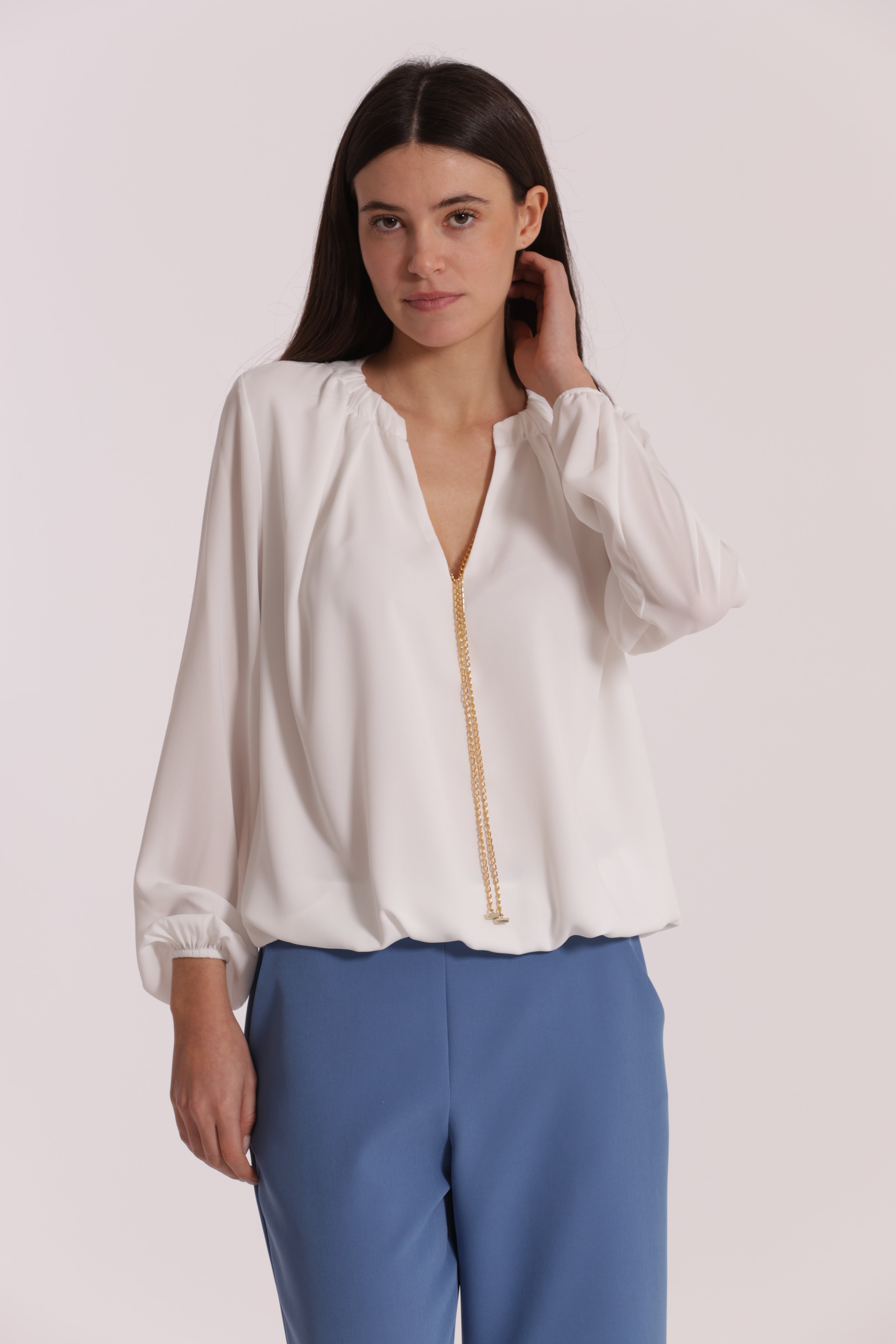 Mimi Mua Dettaglio Catena Removibile Blusa Bianco Poliestere